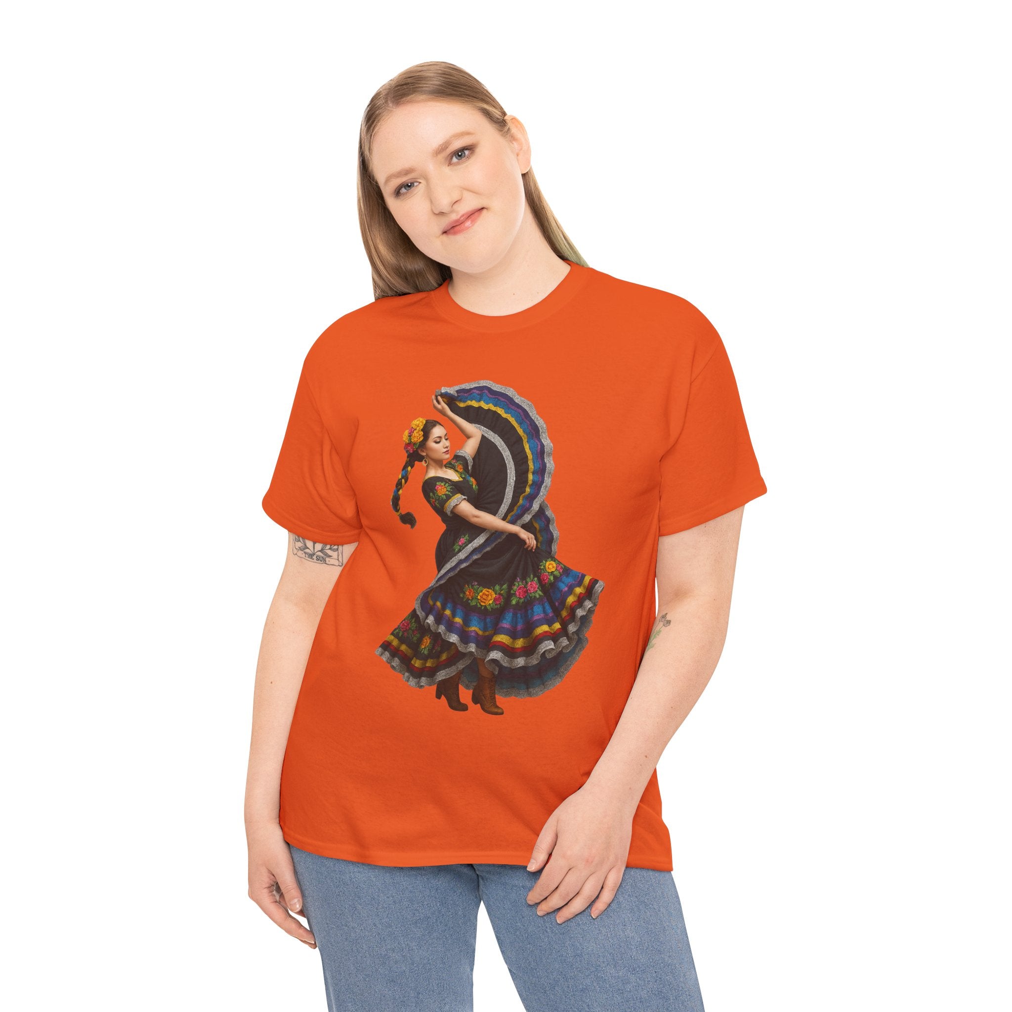 Folklórico Cultural Dance Graphic Tee, Unisex Heavy Cotton T-Shirt, Festival Apparel, Bohemian Style Shirt, Gift for Dancers, Ethnic Art Tee