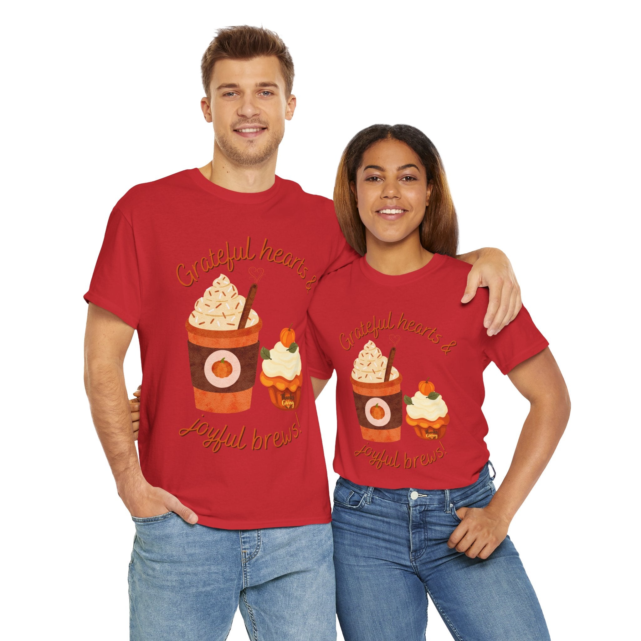 Happy Thanksgiving- Grateful Hearts & Joyful Brews Tee, Unisex Cotton Shirt, Coffee Lovers Gift, Casual Wear, Cute Tee for Celebrations, Fall Fashion