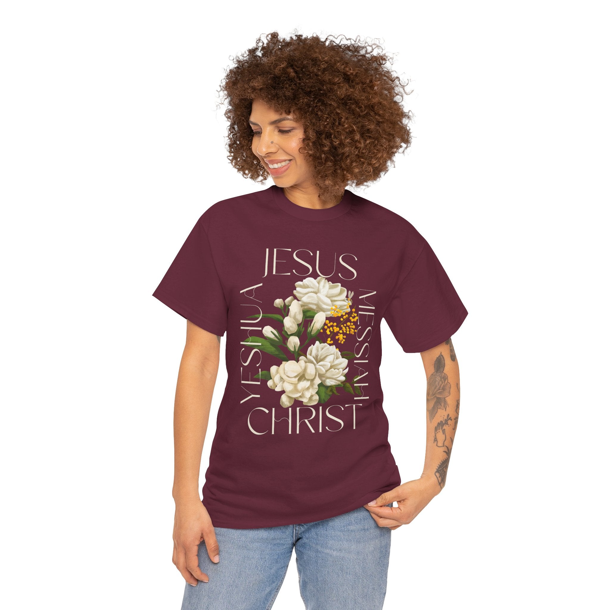 Floral Jesus Christ Tee, Spiritual T-Shirt, Inspirational Unisex Cotton Shirt, Gift for Believers, Christian Apparel