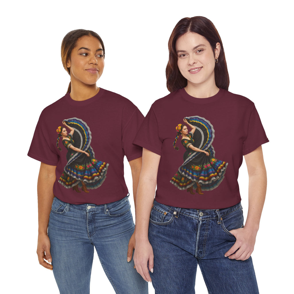 Folklórico Cultural Dance Graphic Tee, Unisex Heavy Cotton T-Shirt, Festival Apparel, Bohemian Style Shirt, Gift for Dancers, Ethnic Art Tee