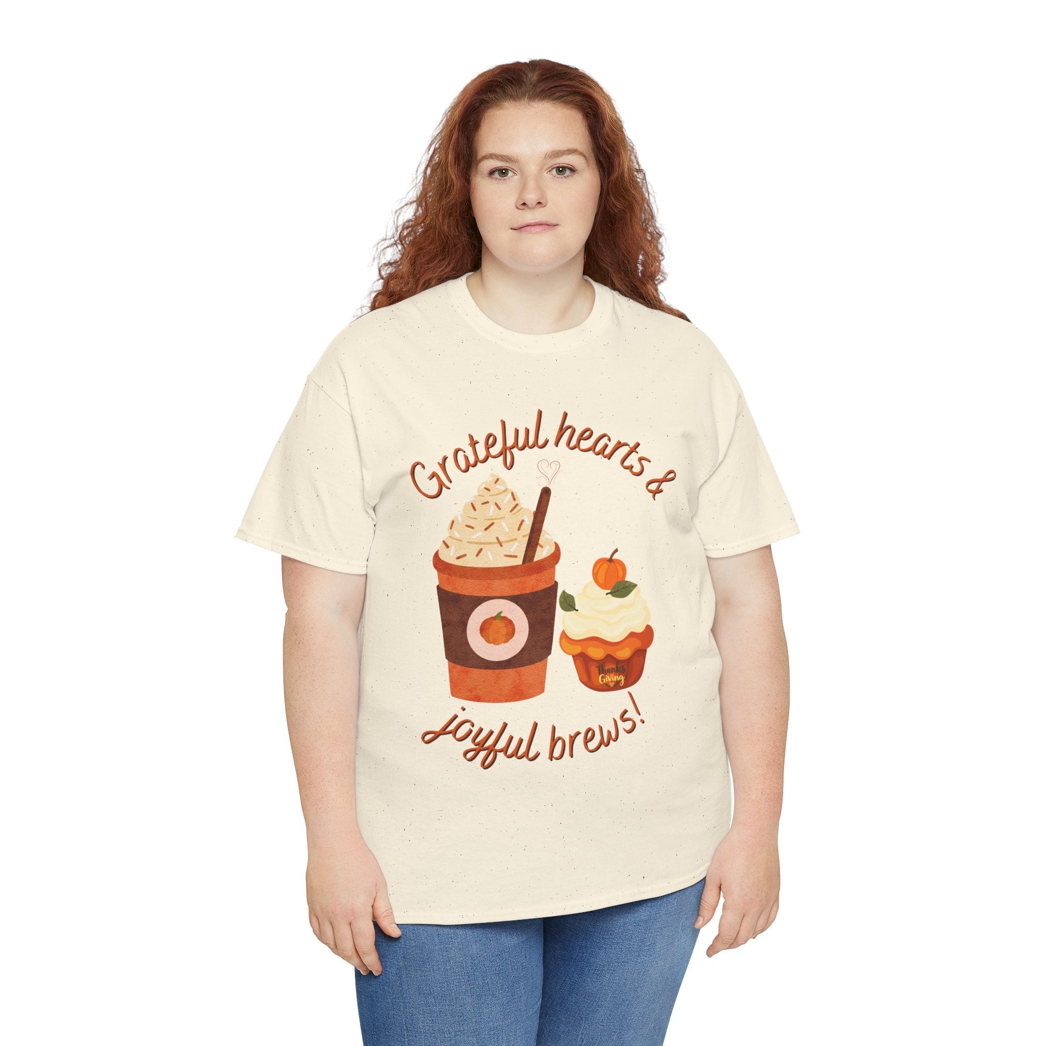 Happy Thanksgiving- Grateful Hearts & Joyful Brews Tee, Unisex Cotton Shirt, Coffee Lovers Gift, Casual Wear, Cute Tee for Celebrations, Fall Fashion