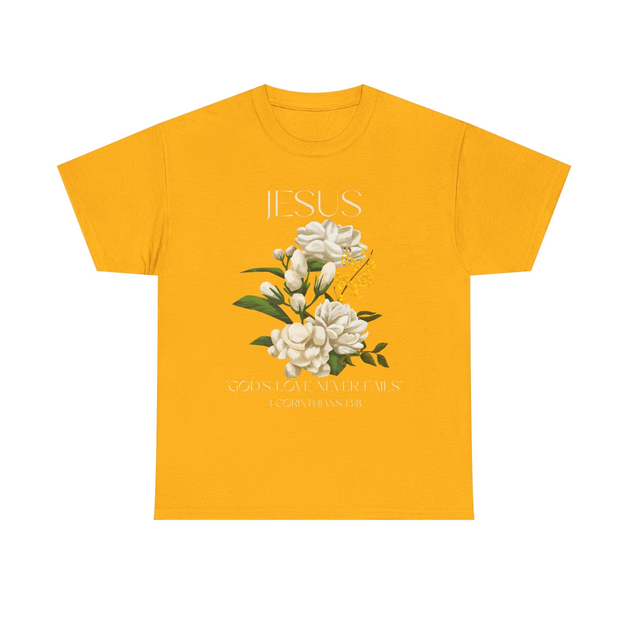 Floral Jesus-God's love never fails- Graphic Tee | Unisex Cotton T-Shirt for Faith & Inspiration, Ideal for Gifts, Casual Wear, Church Events, and Celebrations