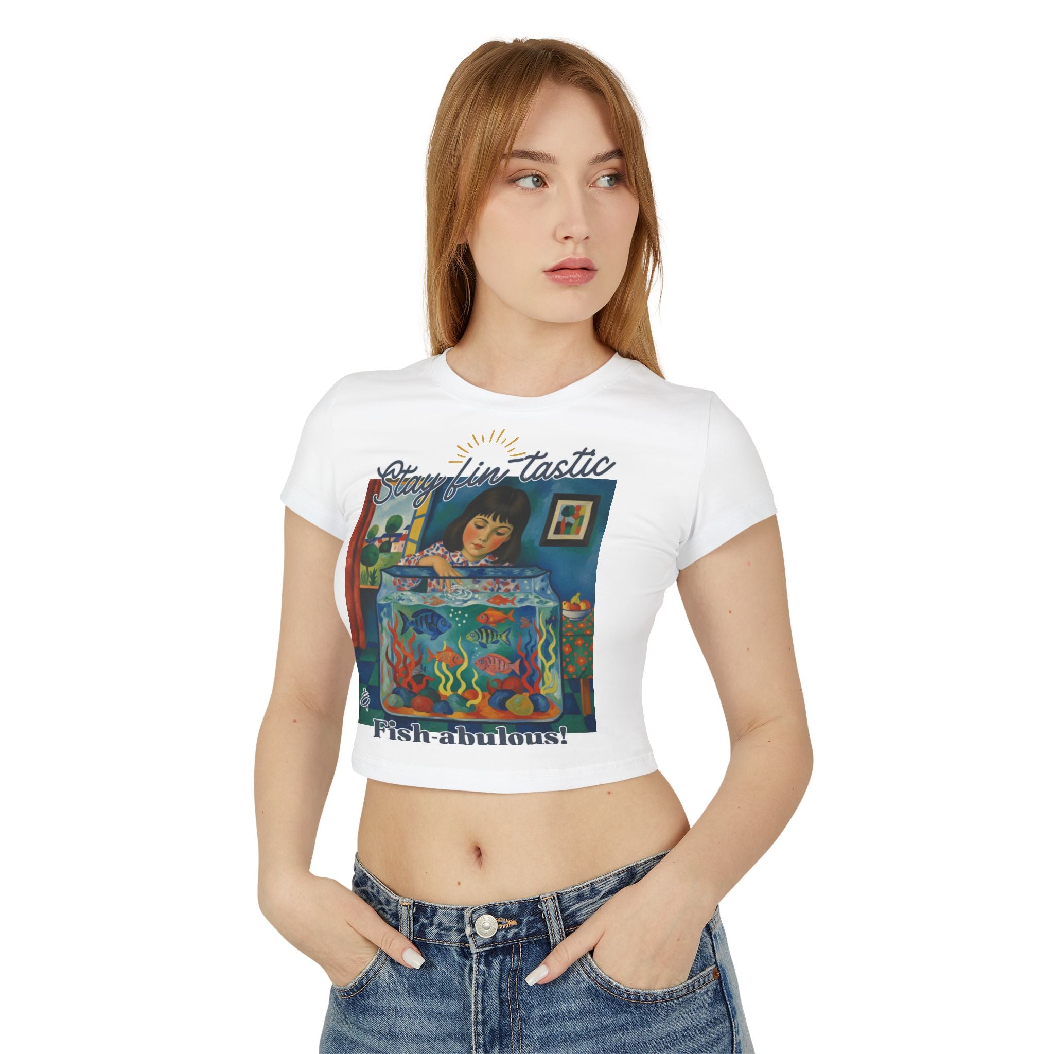 Fish-abulous T-Shirt — Stay Fin-tastic Design- Whimsical Women's Baby Tee, Fish & Art Lover Apparel, Gift for Her,