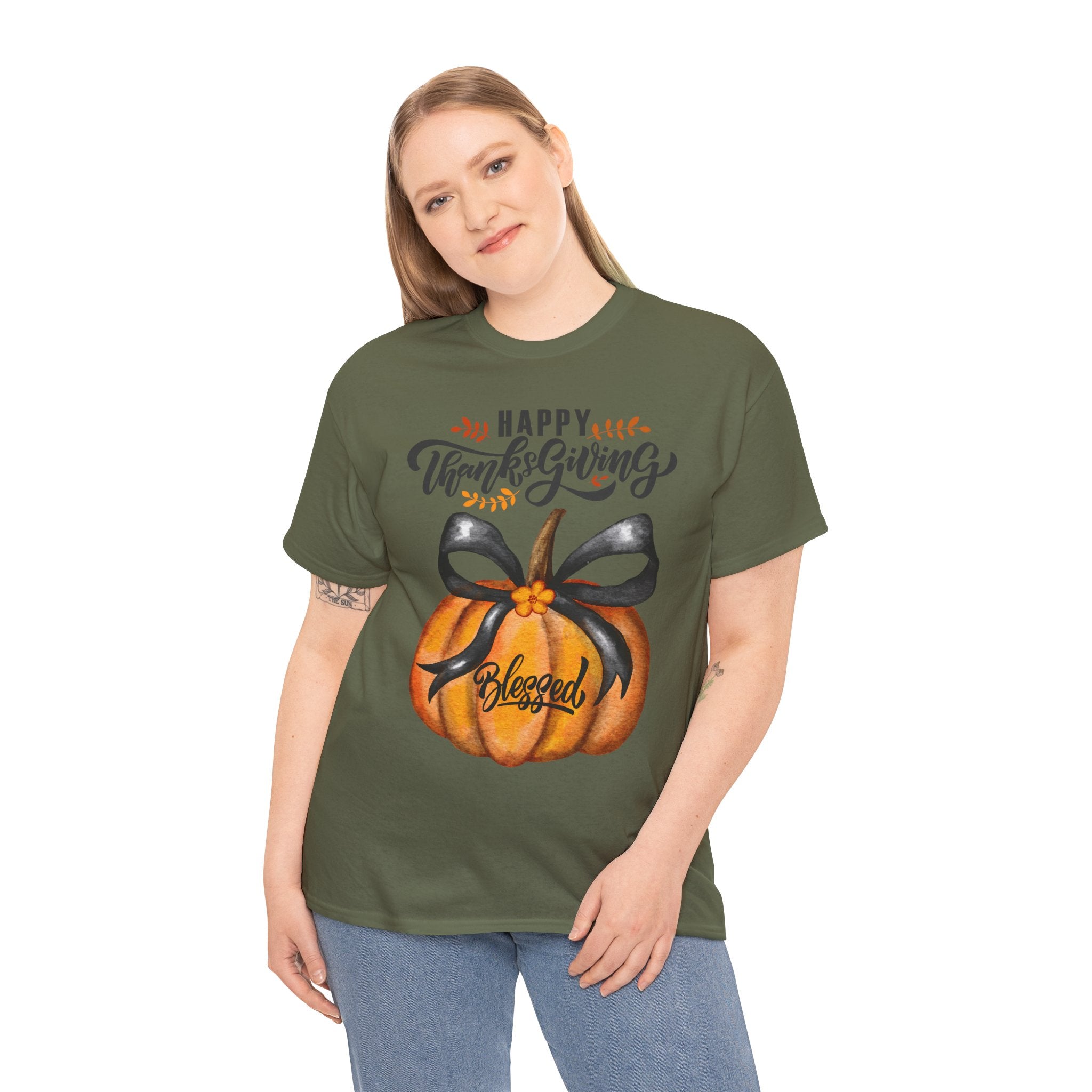Thanksgiving Pumpkin Tee - Happy Thanksgiving, Blessed Shirt, Fall Apparel, Unisex Cotton Tee, Holiday Gift