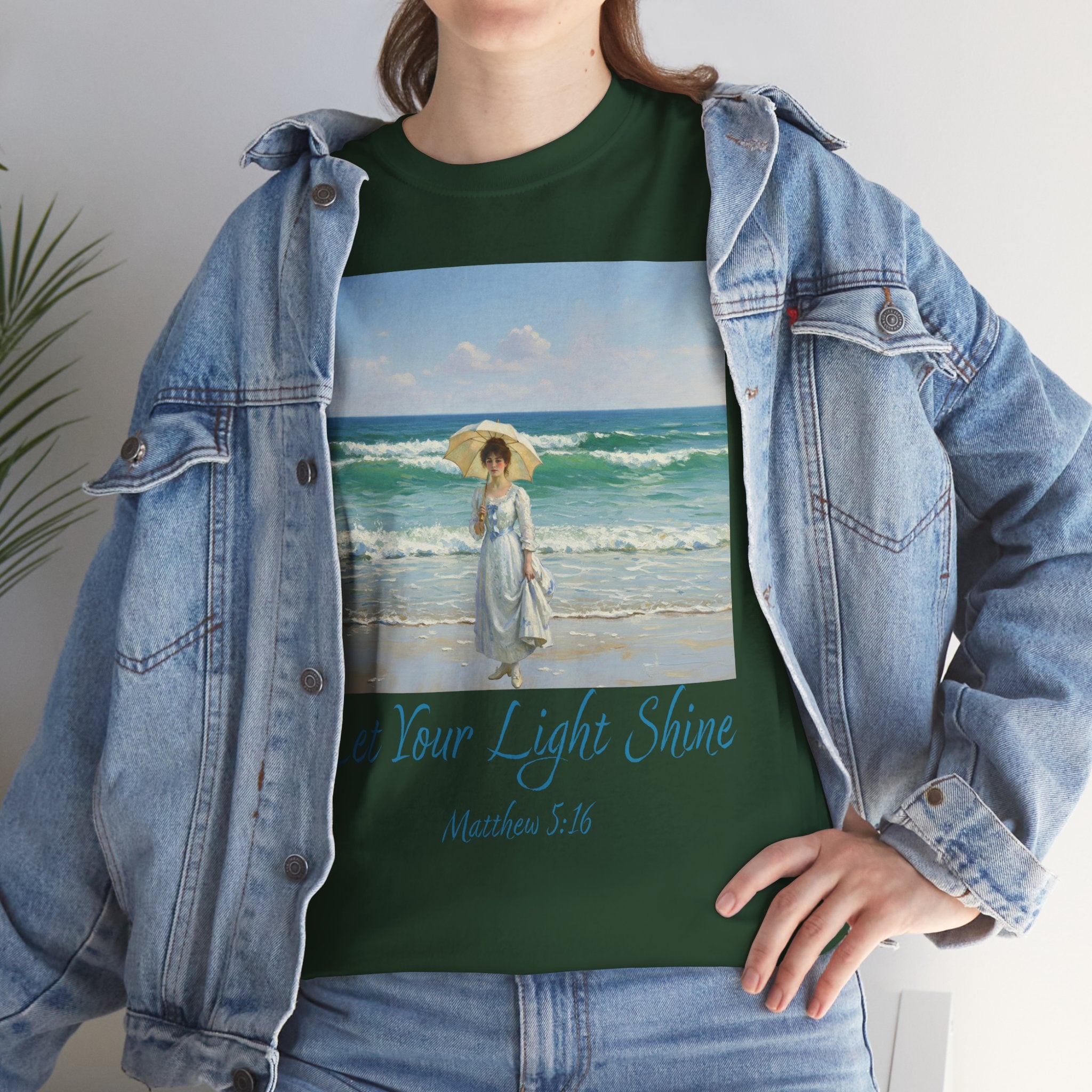 Let Your Light Shine- A Figure with a Parasol-Monet Style- Unisex Cotton Tee, Beach Vibes Shirt, Inspirational Summer Tee, Casual Gift for Her, Perfect for Days at the Shore