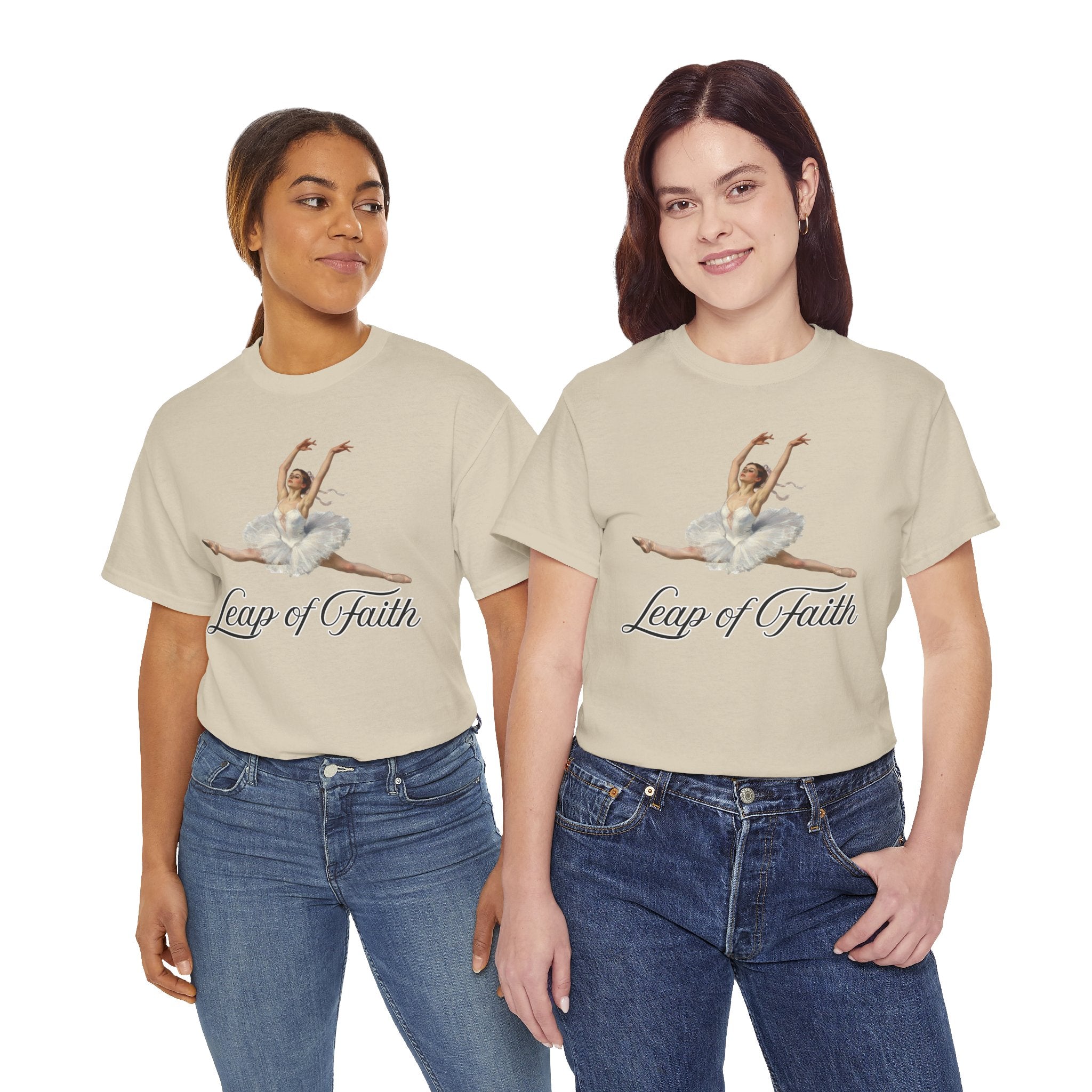 Ballet Inspired Tee - Leap of Faith, Dance Gift, Unisex Cotton Shirt, Inspirational Apparel, Performance Wear, Gift for Dancers-Ballerina in a split leap, inspired by the impressionistic ballet studies of Edgar Degas.