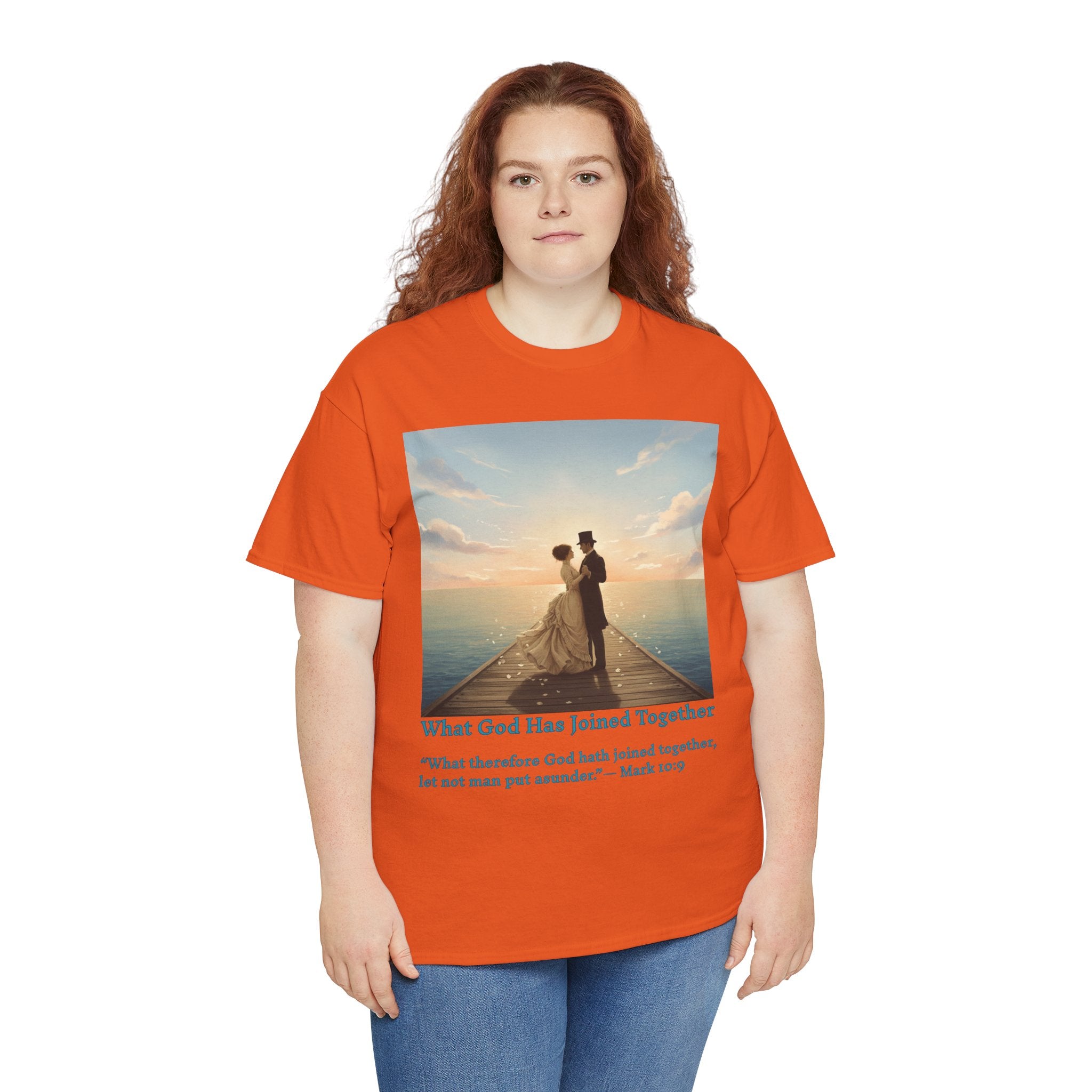Romantic couple on a pier at sunset — inspired by Jack Vettriano-Wedding Quote T-Shirt, Unisex Heavy Cotton Tee, Casual Wear, Gift for Newlyweds, Bride & Groom Apparel, Anniversary Gift