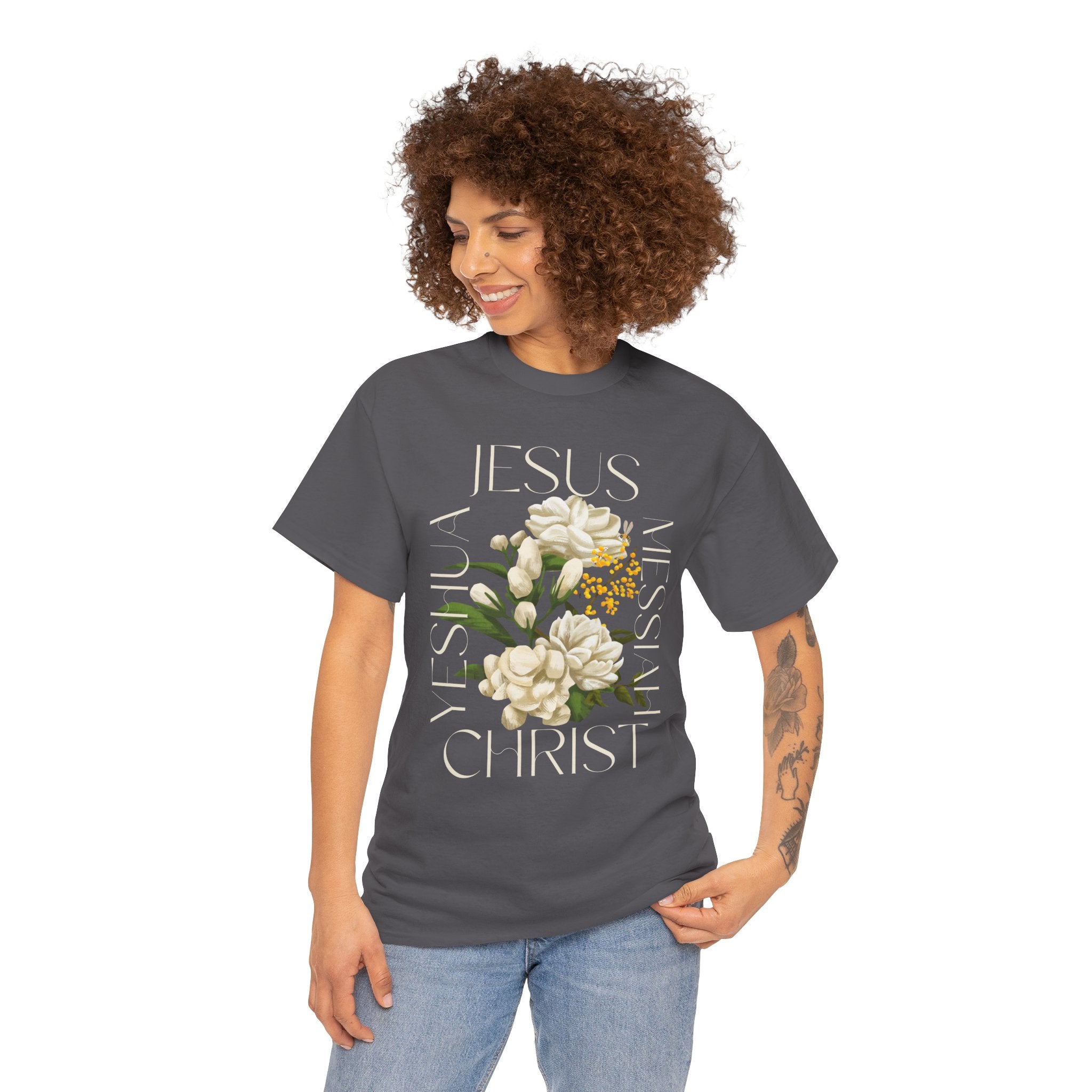 Floral Jesus Christ Tee, Spiritual T-Shirt, Inspirational Unisex Cotton Shirt, Gift for Believers, Christian Apparel