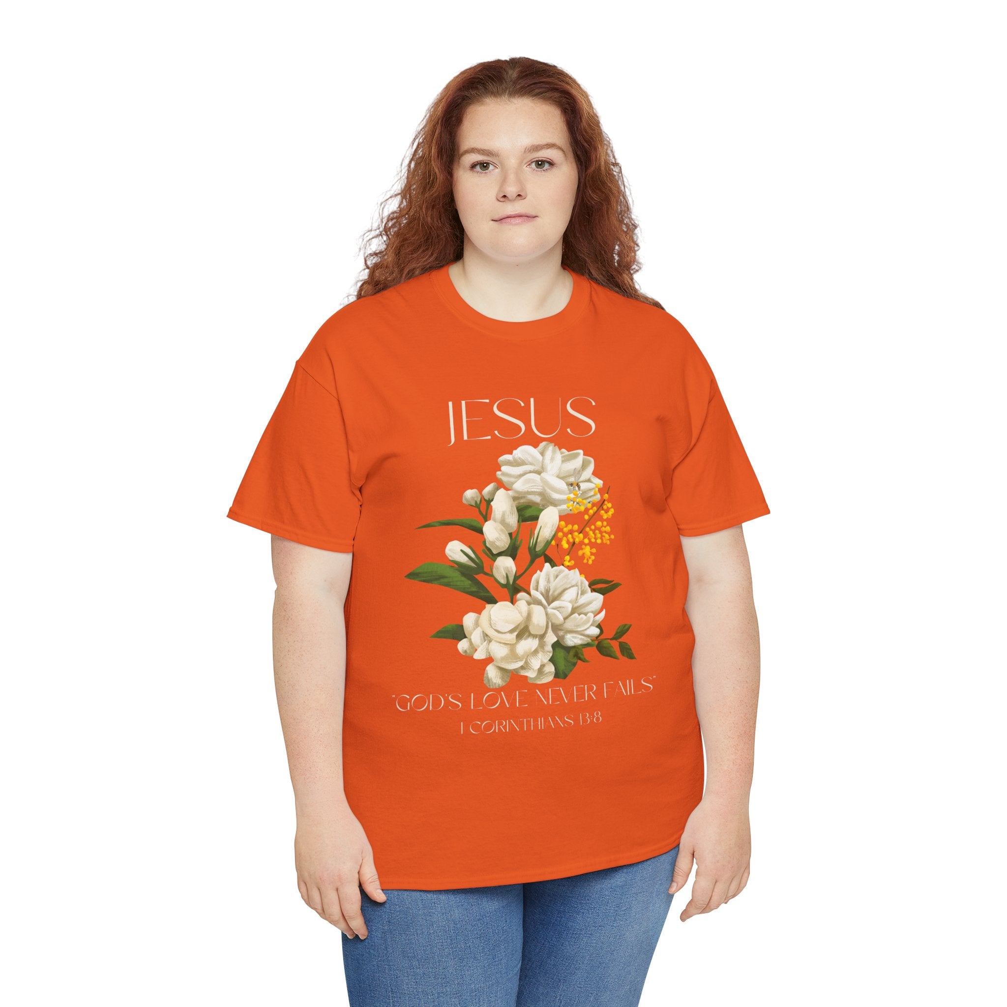Floral Jesus-God's love never fails- Graphic Tee | Unisex Cotton T-Shirt for Faith & Inspiration, Ideal for Gifts, Casual Wear, Church Events, and Celebrations