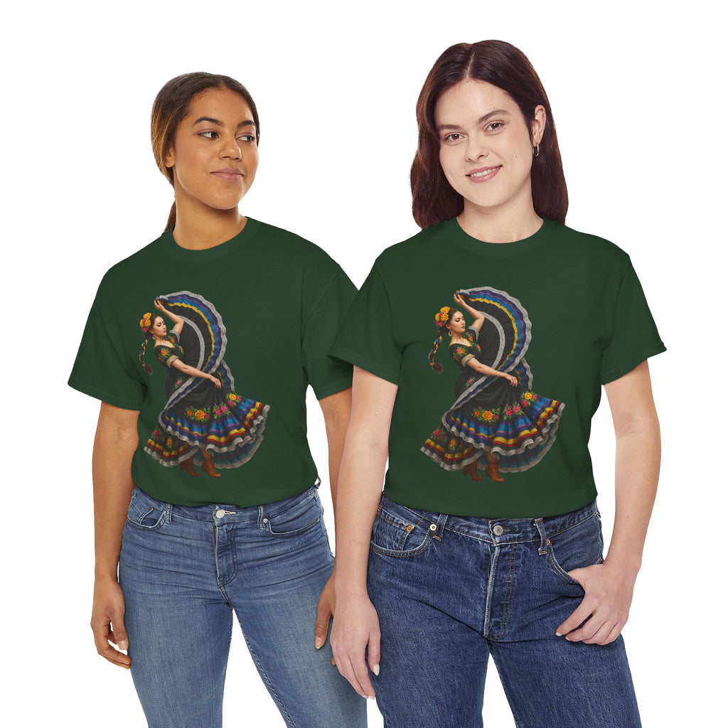 Folklórico Cultural Dance Graphic Tee, Unisex Heavy Cotton T-Shirt, Festival Apparel, Bohemian Style Shirt, Gift for Dancers, Ethnic Art Tee