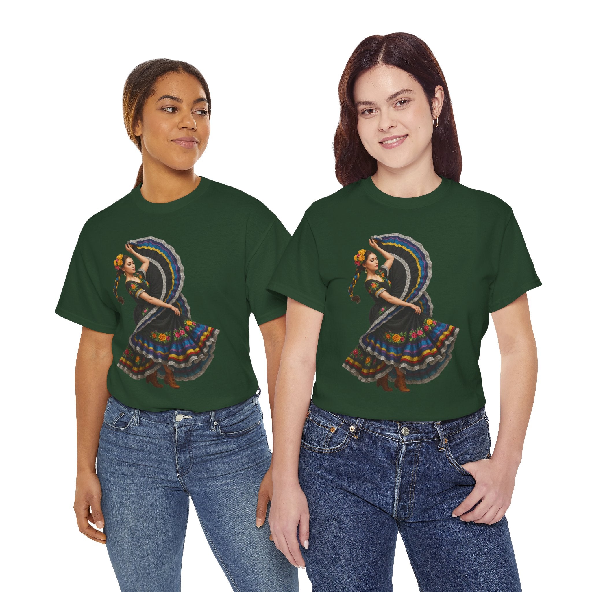 Folklórico Cultural Dance Graphic Tee, Unisex Heavy Cotton T-Shirt, Festival Apparel, Bohemian Style Shirt, Gift for Dancers, Ethnic Art Tee