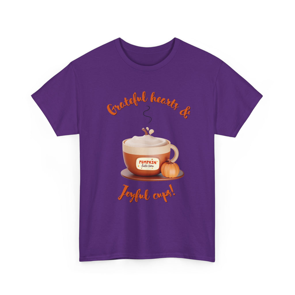 Happy Thanksgiving- Grateful Hearts & Joyful Cups Unisex Tee, Cozy Fall T-Shirt, Thanksgiving Gift, Coffee Lover Apparel, Autumn Fashion