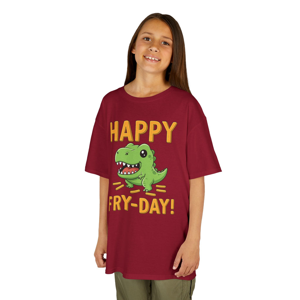 Happy Fry-Day Kids Tee, Fun Dinosaur T-Shirt, Kids Cotton Shirt, Birthday Gift, Everyday Wear, Summer Fun, Playful Tee