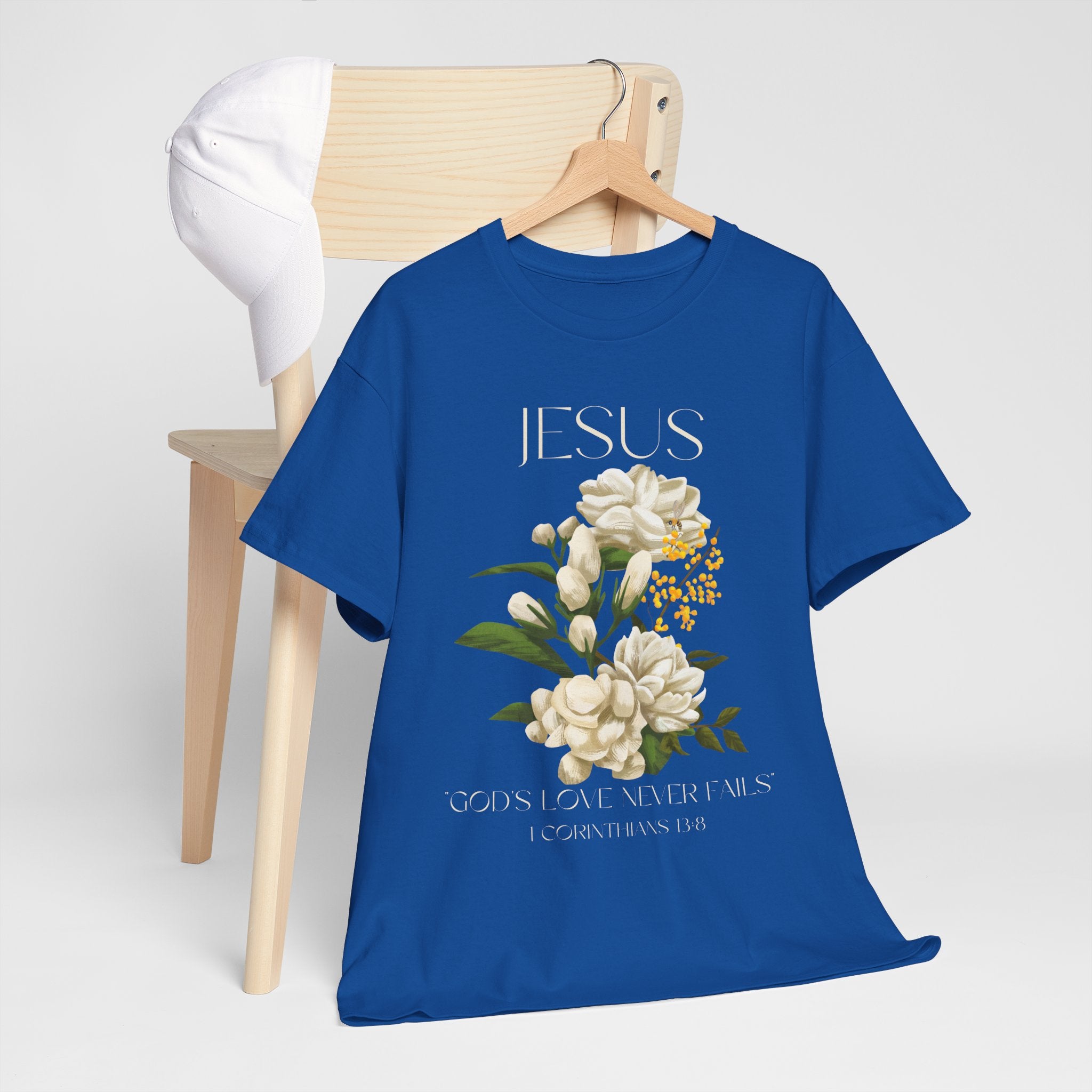 Floral Jesus-God's love never fails- Graphic Tee | Unisex Cotton T-Shirt for Faith & Inspiration, Ideal for Gifts, Casual Wear, Church Events, and Celebrations