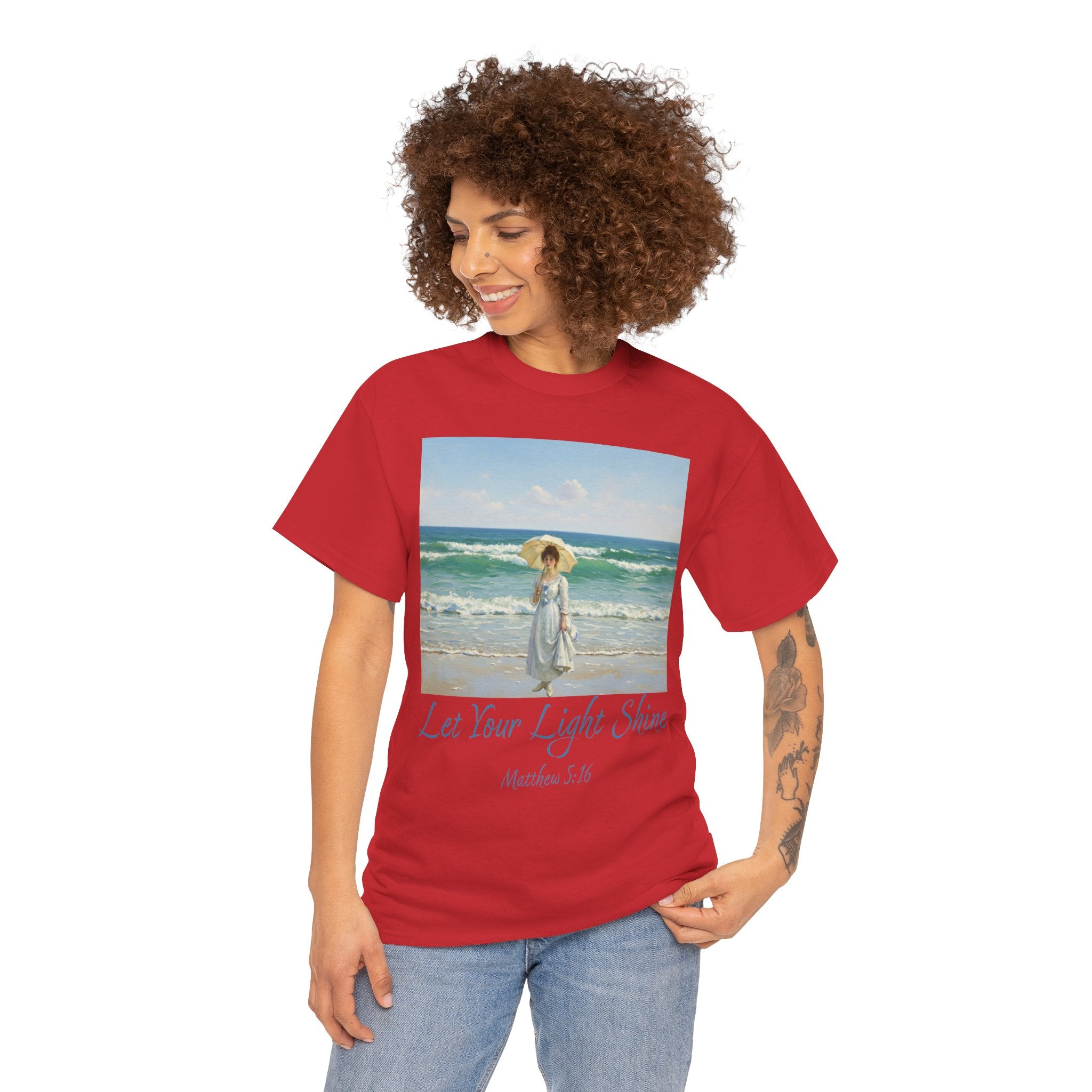 Let Your Light Shine- A Figure with a Parasol-Monet Style- Unisex Cotton Tee, Beach Vibes Shirt, Inspirational Summer Tee, Casual Gift for Her, Perfect for Days at the Shore