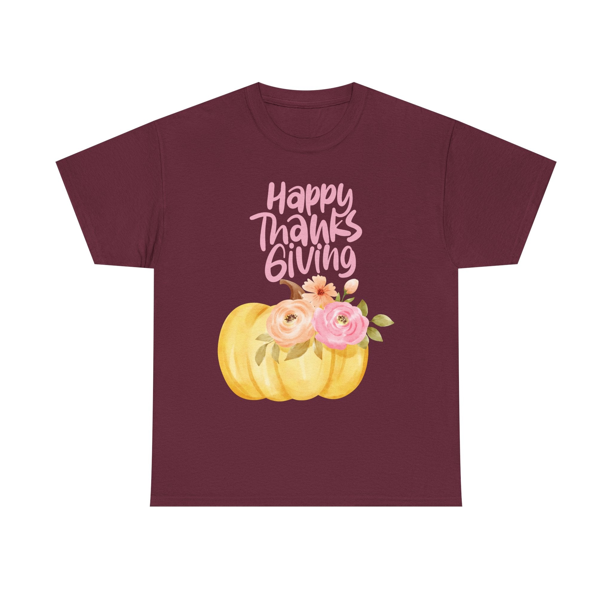 Thanksgiving Floral Tee, Holiday Shirt, Fall Fashion, Gifts for Her, Pumpkin T-Shirt, Autumn Apparel, Friendsgiving Outfit
