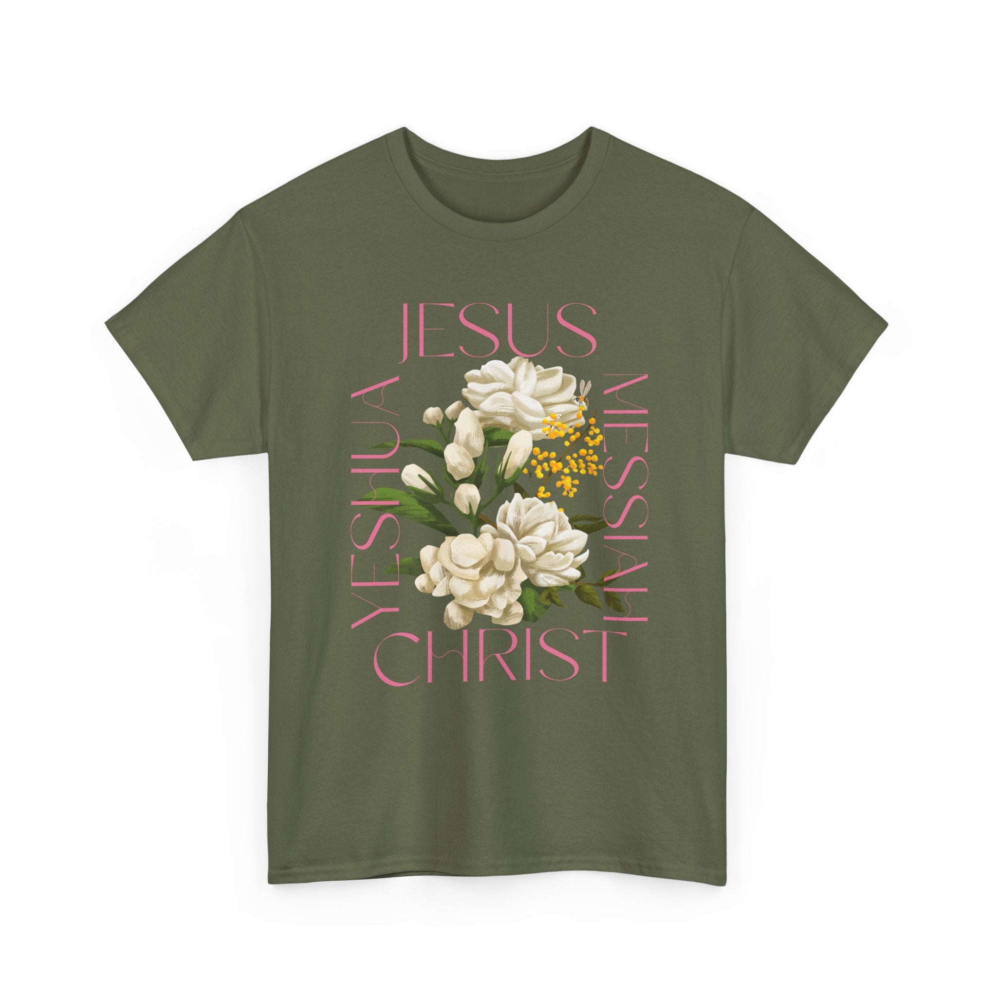 Floral Jesus Heavy Cotton Tee, Unisex T-Shirt, Christian Gift, Faith-Based Apparel, Religious Fashion, Inspirational Clothing