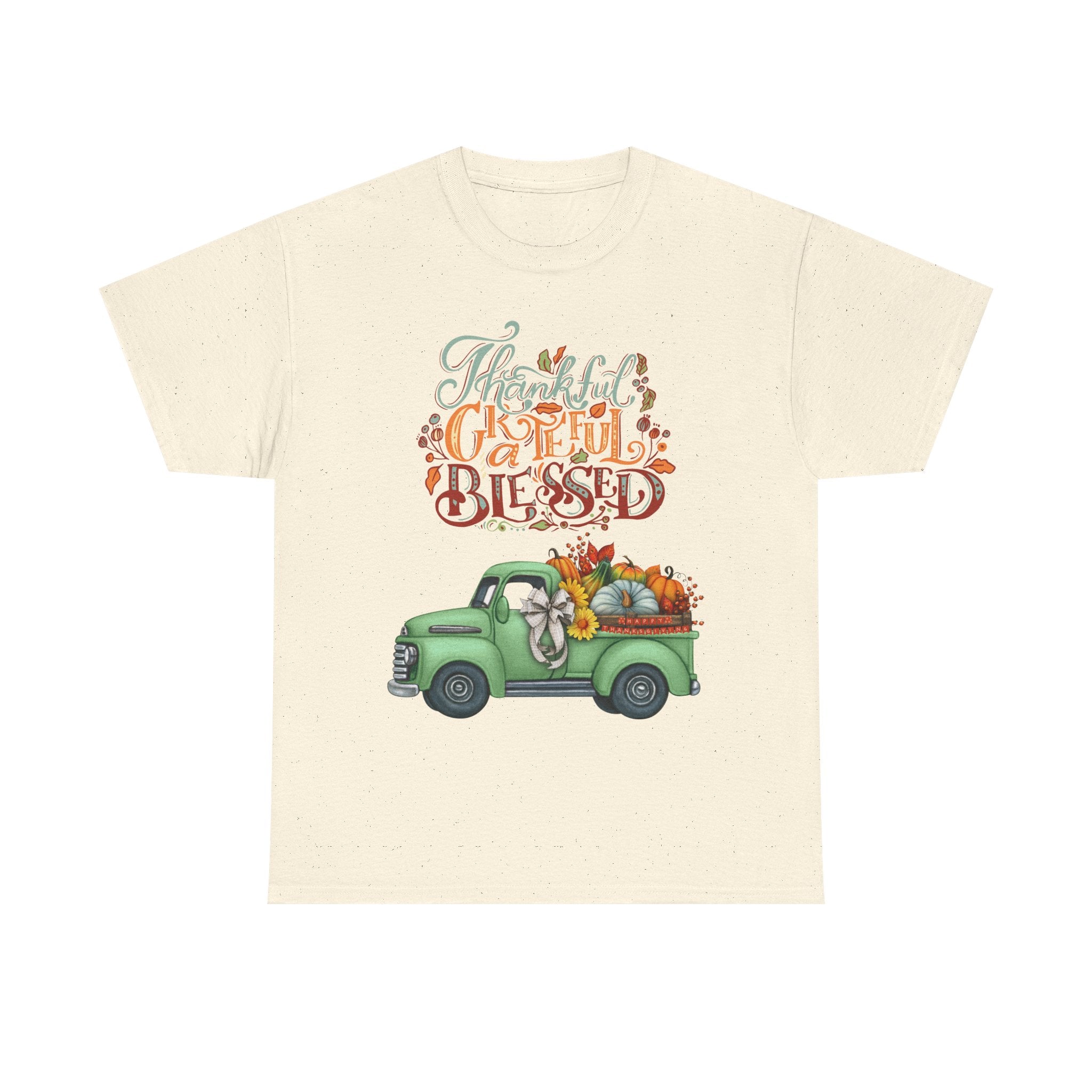Thankful Grateful Blessed Tee, Unisex Heavy Cotton T-Shirt, Fall Apparel, Thanksgiving Shirt, Casual Wear, Gift for Friends