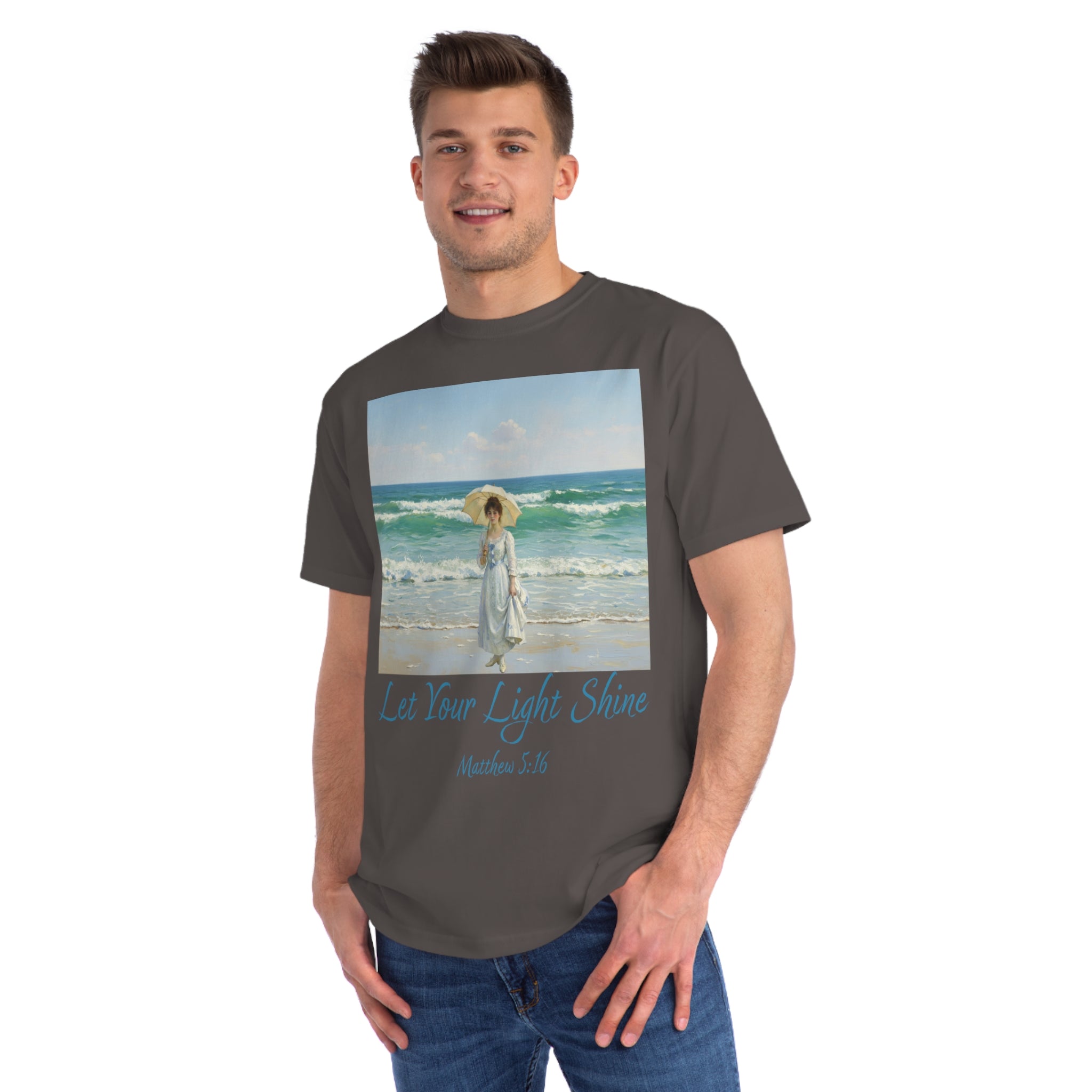 Organic Unisex Classic T-Shirt - Inspirational Beach Art, Let Your Light Shine Design-Figure with a Parasol- Monet Style, Perfect Gift for Ocean Lovers, Casual Wear, [...]