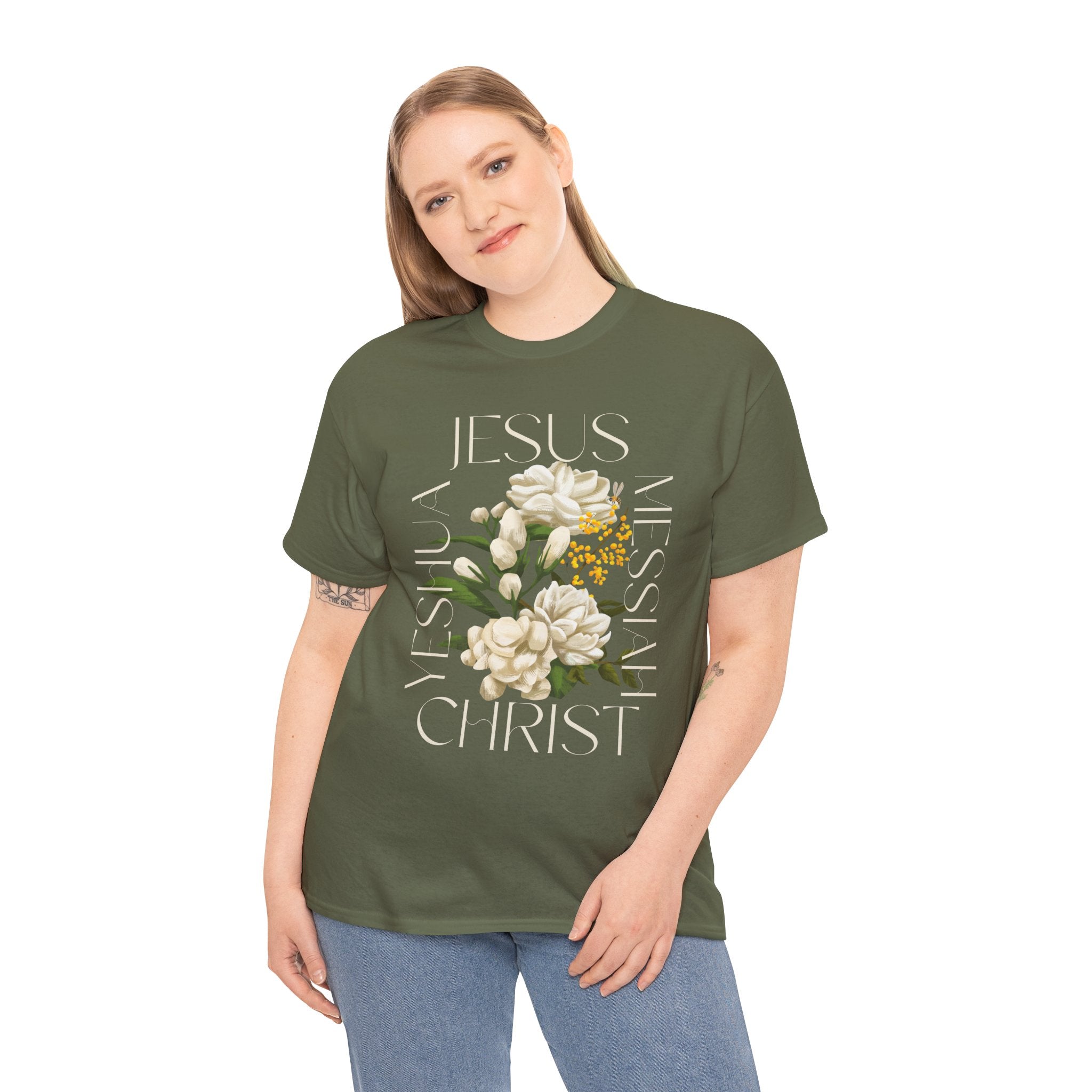 Floral Jesus Christ Tee, Spiritual T-Shirt, Inspirational Unisex Cotton Shirt, Gift for Believers, Christian Apparel