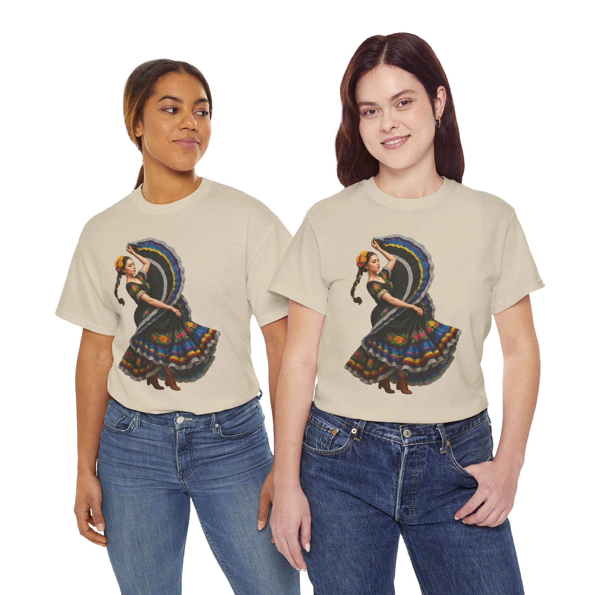 Folklórico Cultural Dance Graphic Tee, Unisex Heavy Cotton T-Shirt, Festival Apparel, Bohemian Style Shirt, Gift for Dancers, Ethnic Art Tee