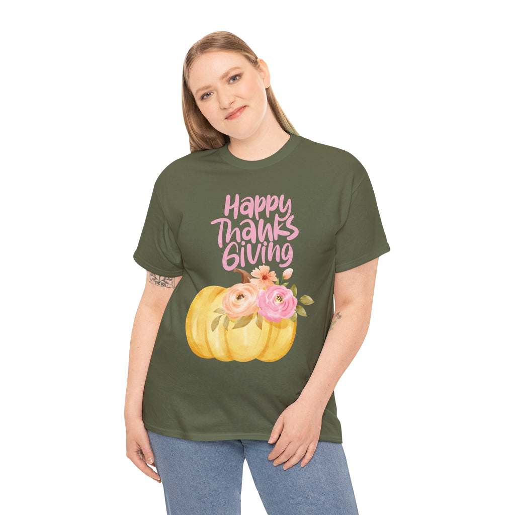 Thanksgiving Floral Tee, Holiday Shirt, Fall Fashion, Gifts for Her, Pumpkin T-Shirt, Autumn Apparel, Friendsgiving Outfit