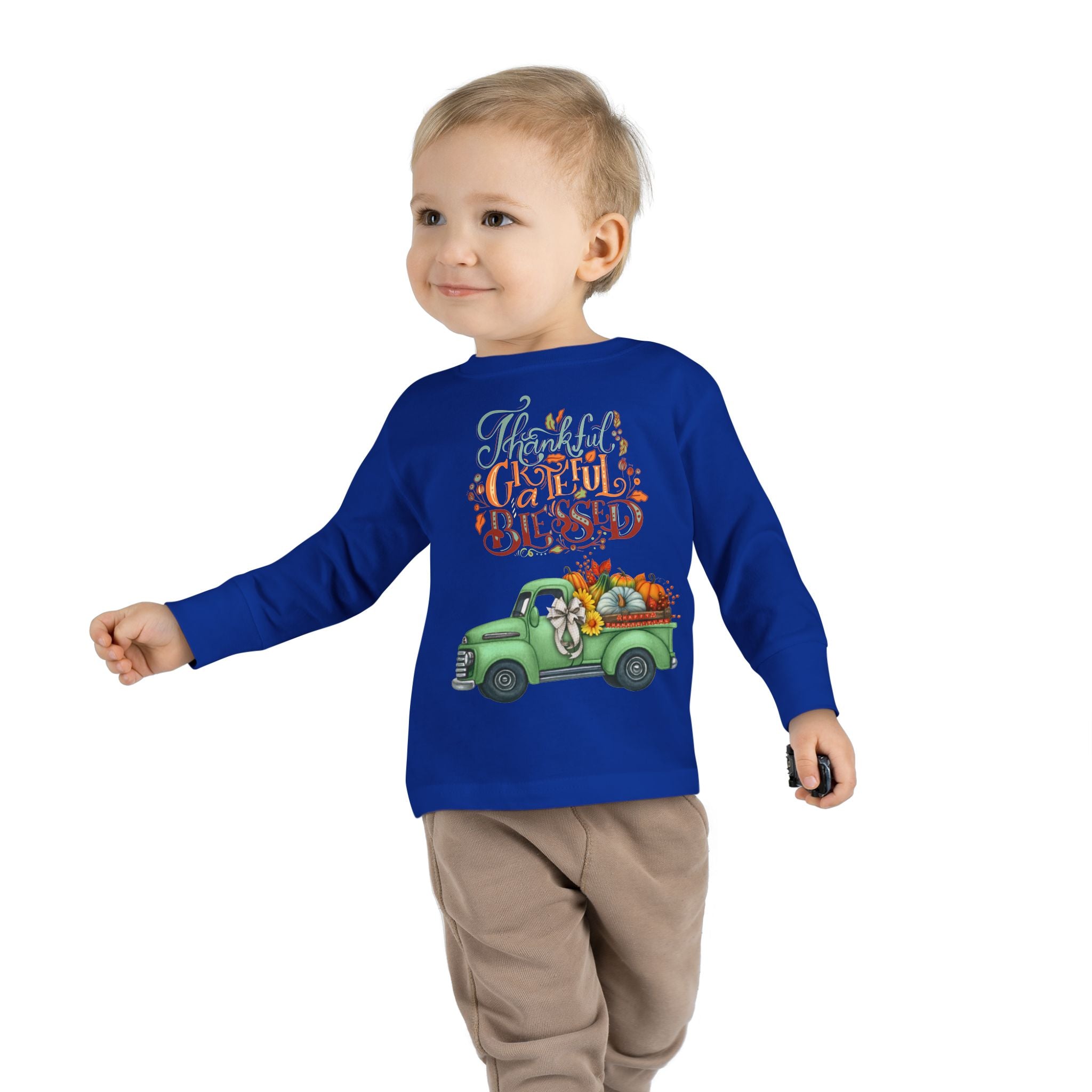 Toddler Long Sleeve Tee - "Grateful & Blessed" Fall Vibes T-Shirt, Kids Autumn Tee, Thanksgiving Outfit, Cute Toddler Gift, Seasonal Shirt