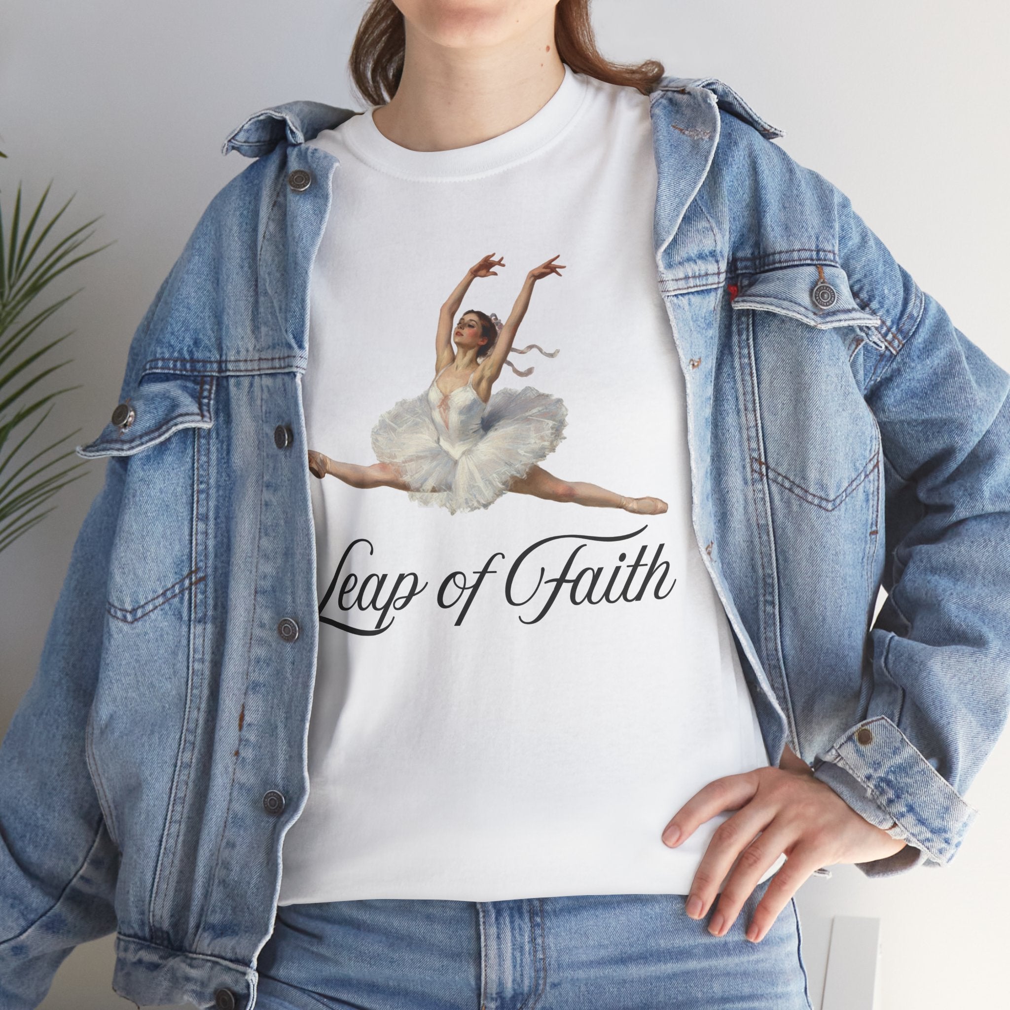 Ballet Inspired Tee - Leap of Faith, Dance Gift, Unisex Cotton Shirt, Inspirational Apparel, Performance Wear, Gift for Dancers-Ballerina in a split leap, inspired by the impressionistic ballet studies of Edgar Degas.