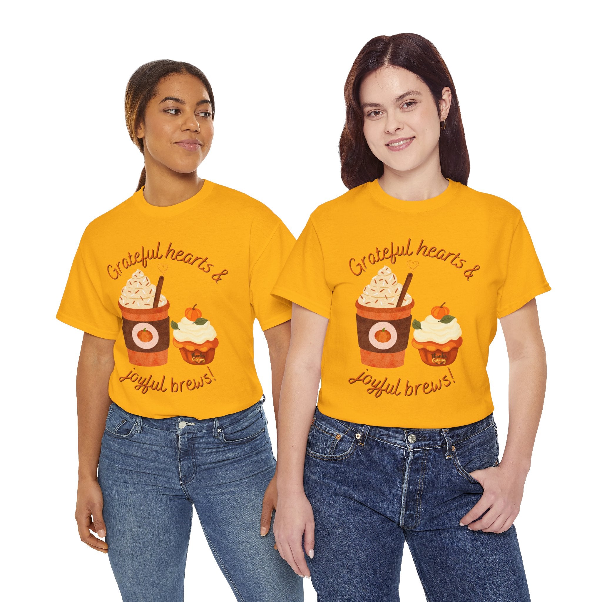 Happy Thanksgiving- Grateful Hearts & Joyful Brews Tee, Unisex Cotton Shirt, Coffee Lovers Gift, Casual Wear, Cute Tee for Celebrations, Fall Fashion