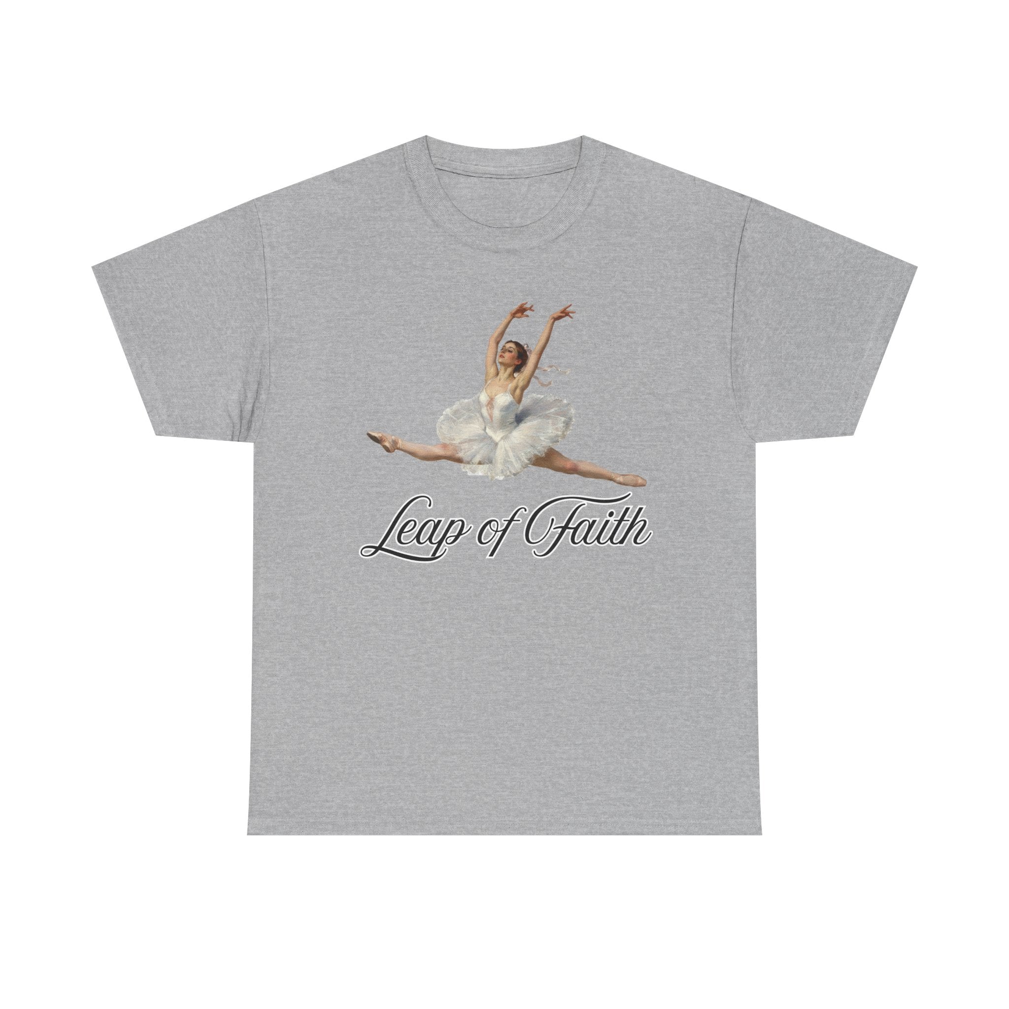 Ballet Inspired Tee - Leap of Faith, Dance Gift, Unisex Cotton Shirt, Inspirational Apparel, Performance Wear, Gift for Dancers-Ballerina in a split leap, inspired by the impressionistic ballet studies of Edgar Degas.