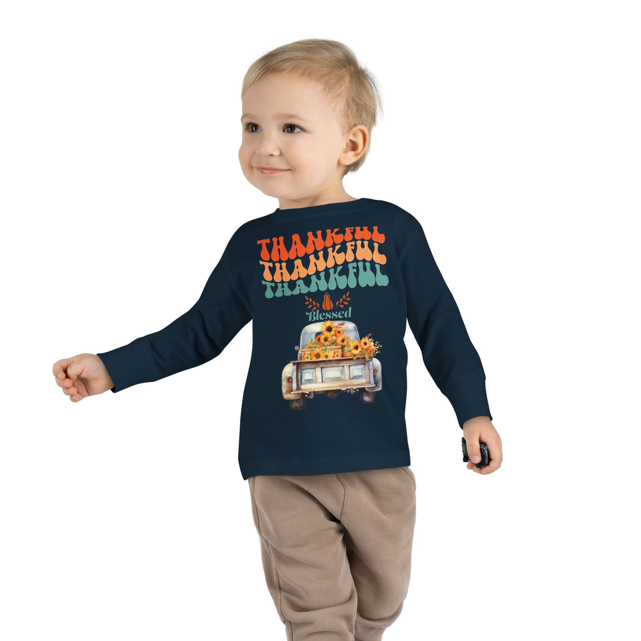 Thankful Toddler Long Sleeve Tee - Perfect for Fall Celebrations, Family Gatherings, Thanksgiving, Everyday Wear, Gifts