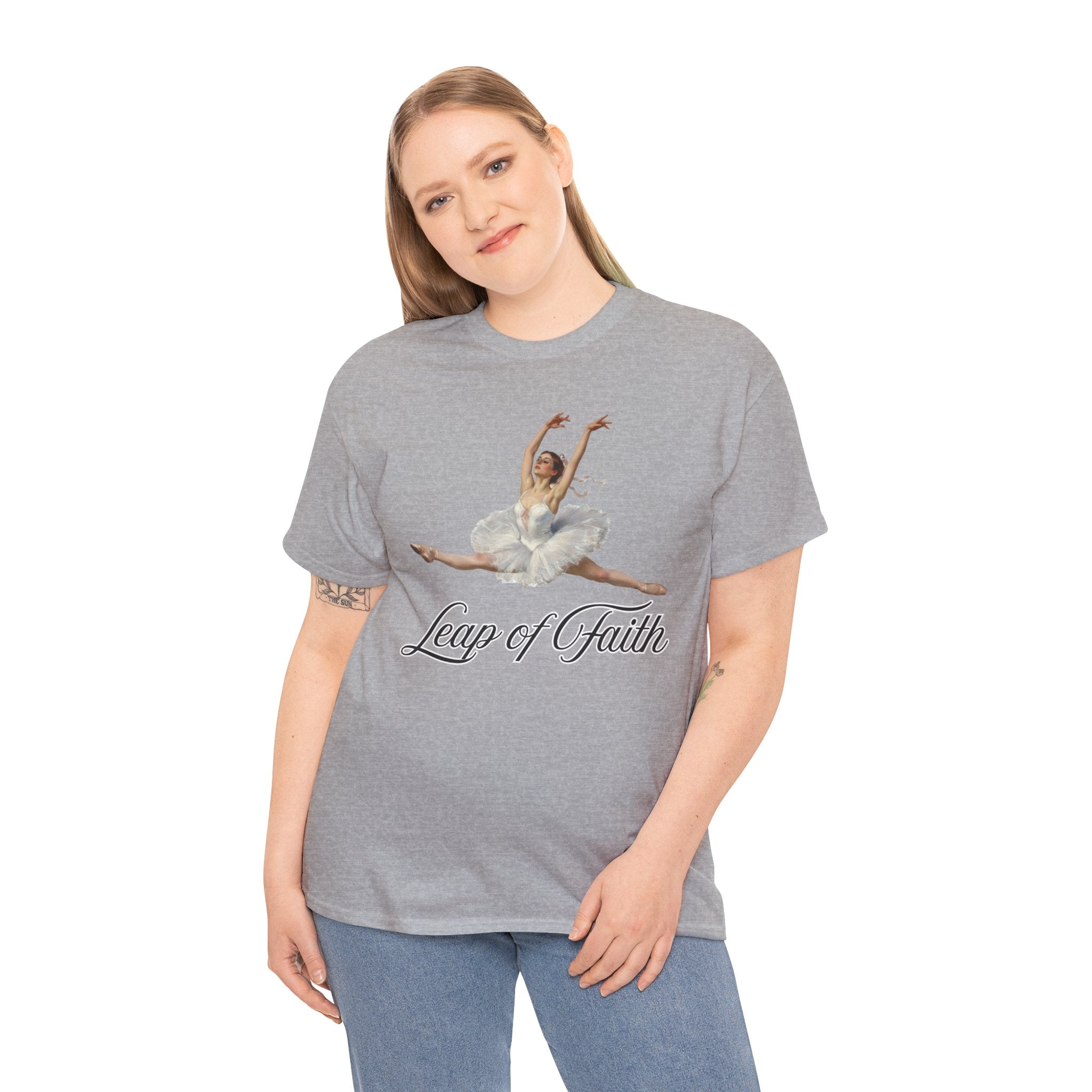 Ballet Inspired Tee - Leap of Faith, Dance Gift, Unisex Cotton Shirt, Inspirational Apparel, Performance Wear, Gift for Dancers-Ballerina in a split leap, inspired by the impressionistic ballet studies of Edgar Degas.