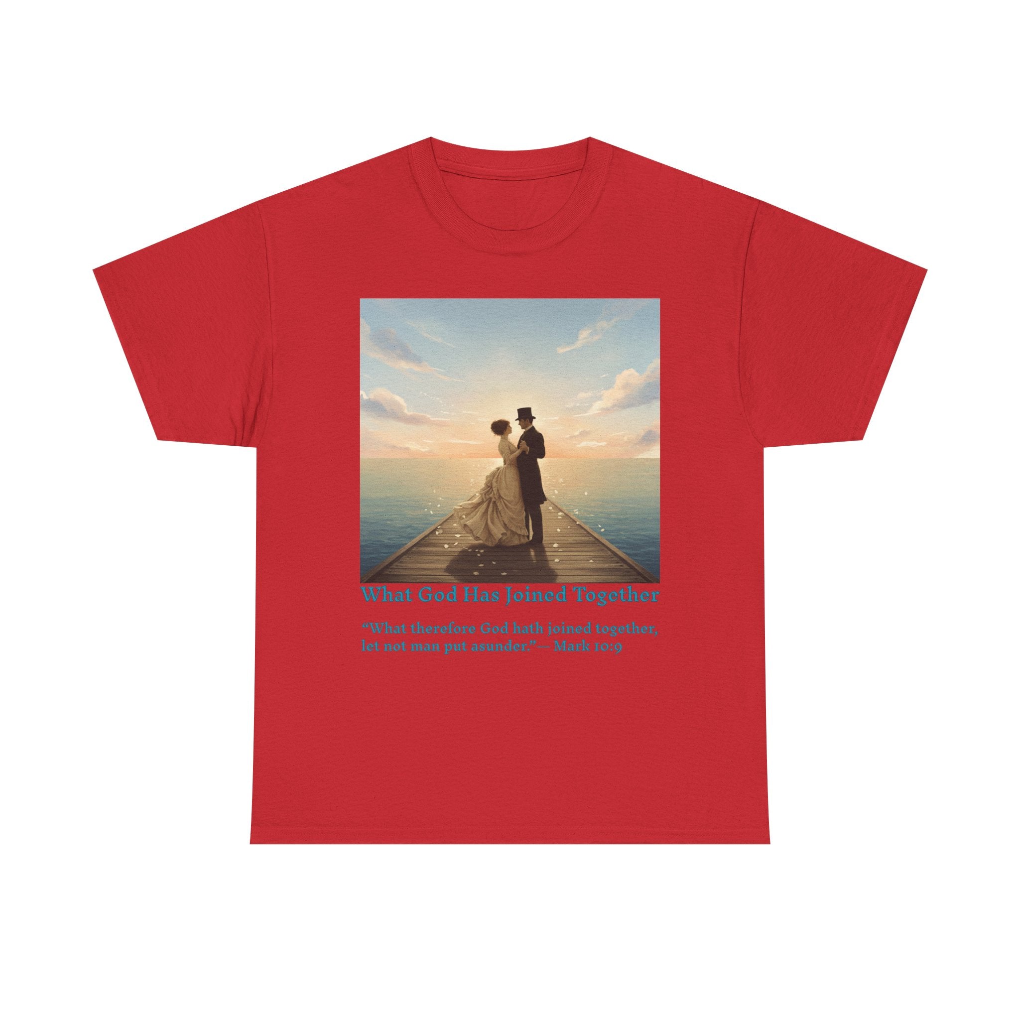 Romantic couple on a pier at sunset — inspired by Jack Vettriano-Wedding Quote T-Shirt, Unisex Heavy Cotton Tee, Casual Wear, Gift for Newlyweds, Bride & Groom Apparel, Anniversary Gift