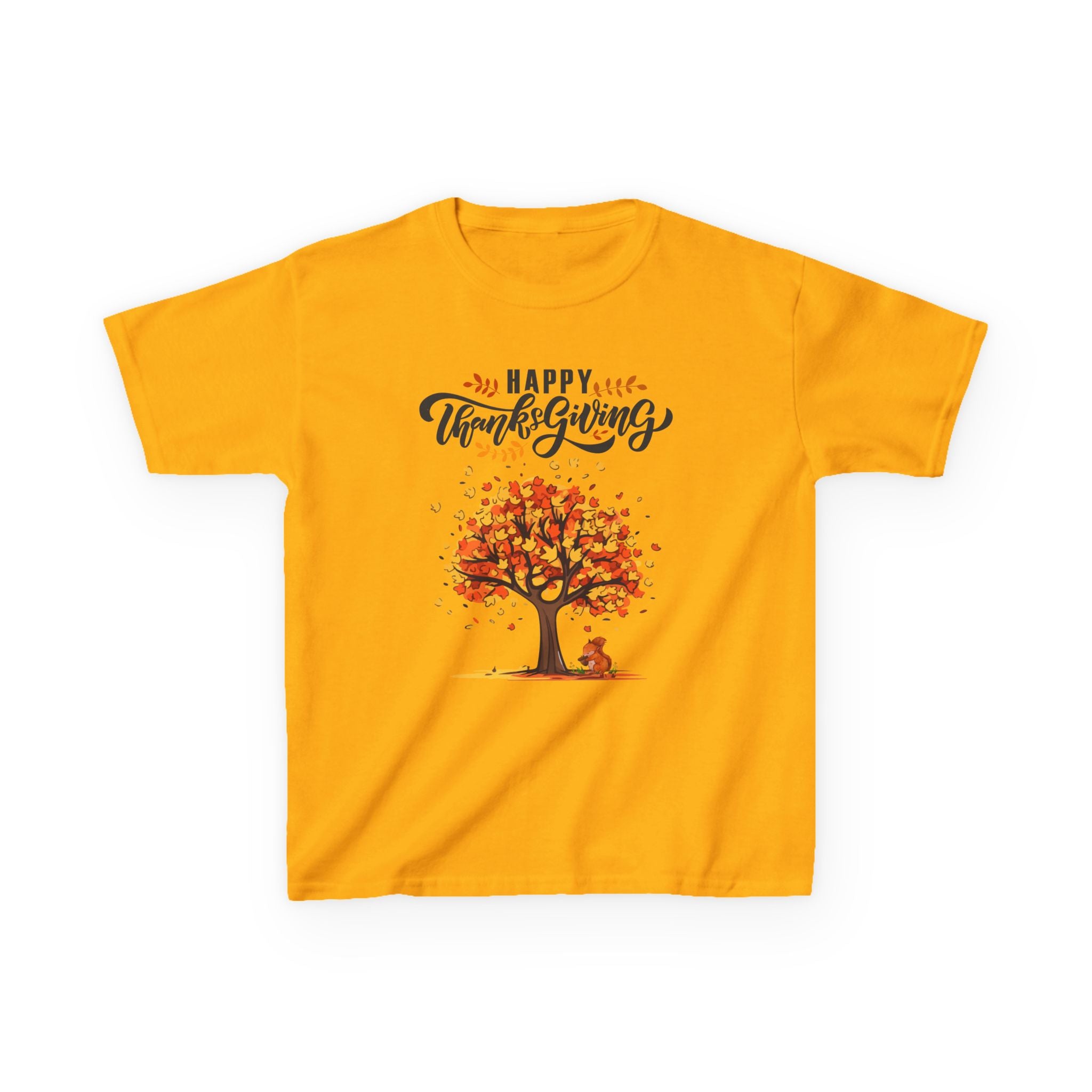 Happy Thanksgiving Kids Tee, Fall T-Shirt, Autumn Apparel, Festive Gift, Holiday Outfit, Tree and Leaves Design