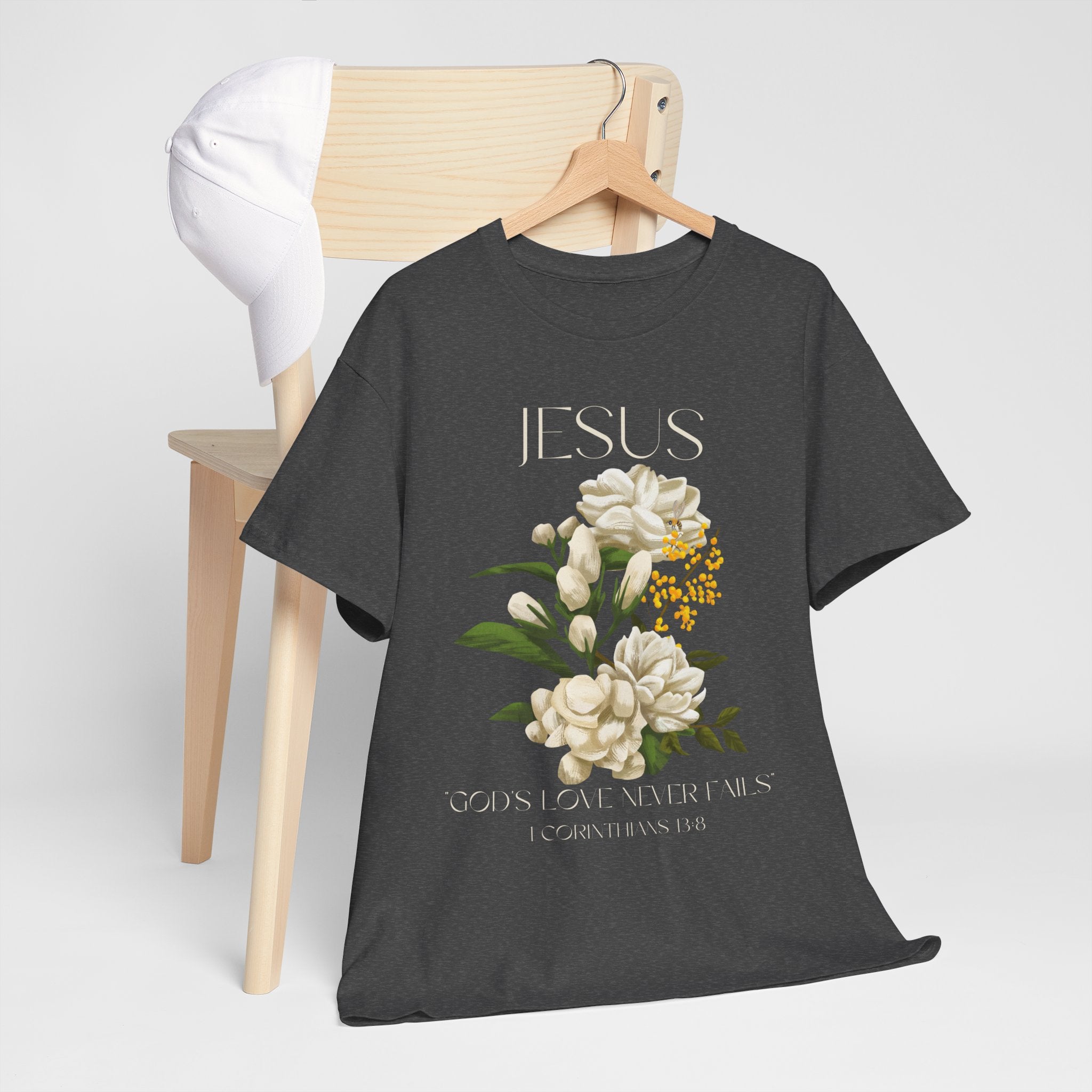 Floral Jesus-God's love never fails- Graphic Tee | Unisex Cotton T-Shirt for Faith & Inspiration, Ideal for Gifts, Casual Wear, Church Events, and Celebrations