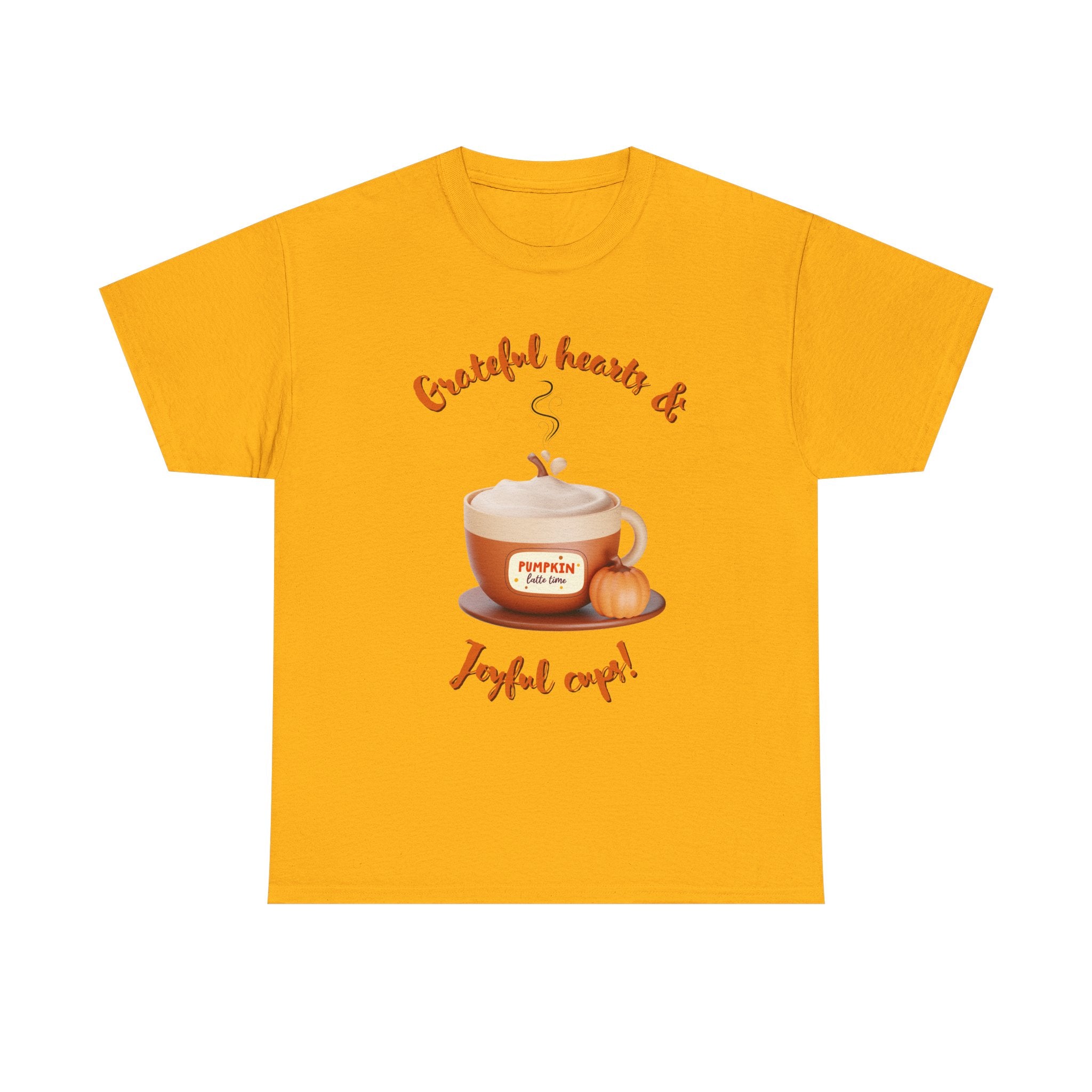 Happy Thanksgiving- Grateful Hearts & Joyful Cups Unisex Tee, Cozy Fall T-Shirt, Thanksgiving Gift, Coffee Lover Apparel, Autumn Fashion