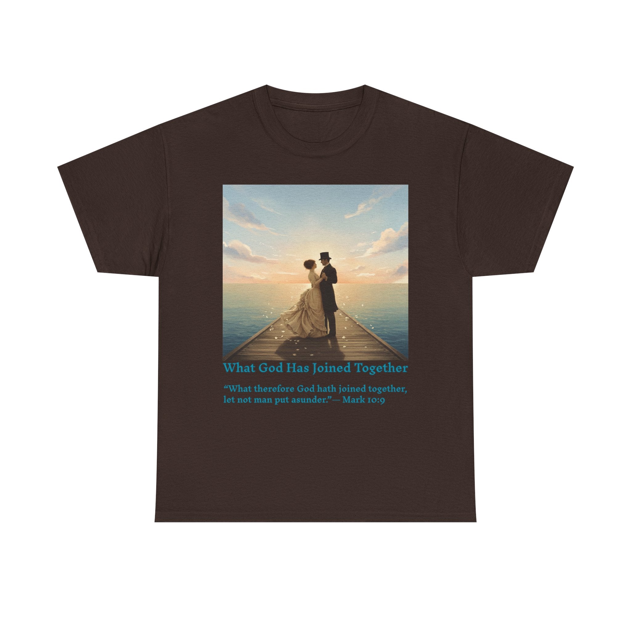 Romantic couple on a pier at sunset — inspired by Jack Vettriano-Wedding Quote T-Shirt, Unisex Heavy Cotton Tee, Casual Wear, Gift for Newlyweds, Bride & Groom Apparel, Anniversary Gift
