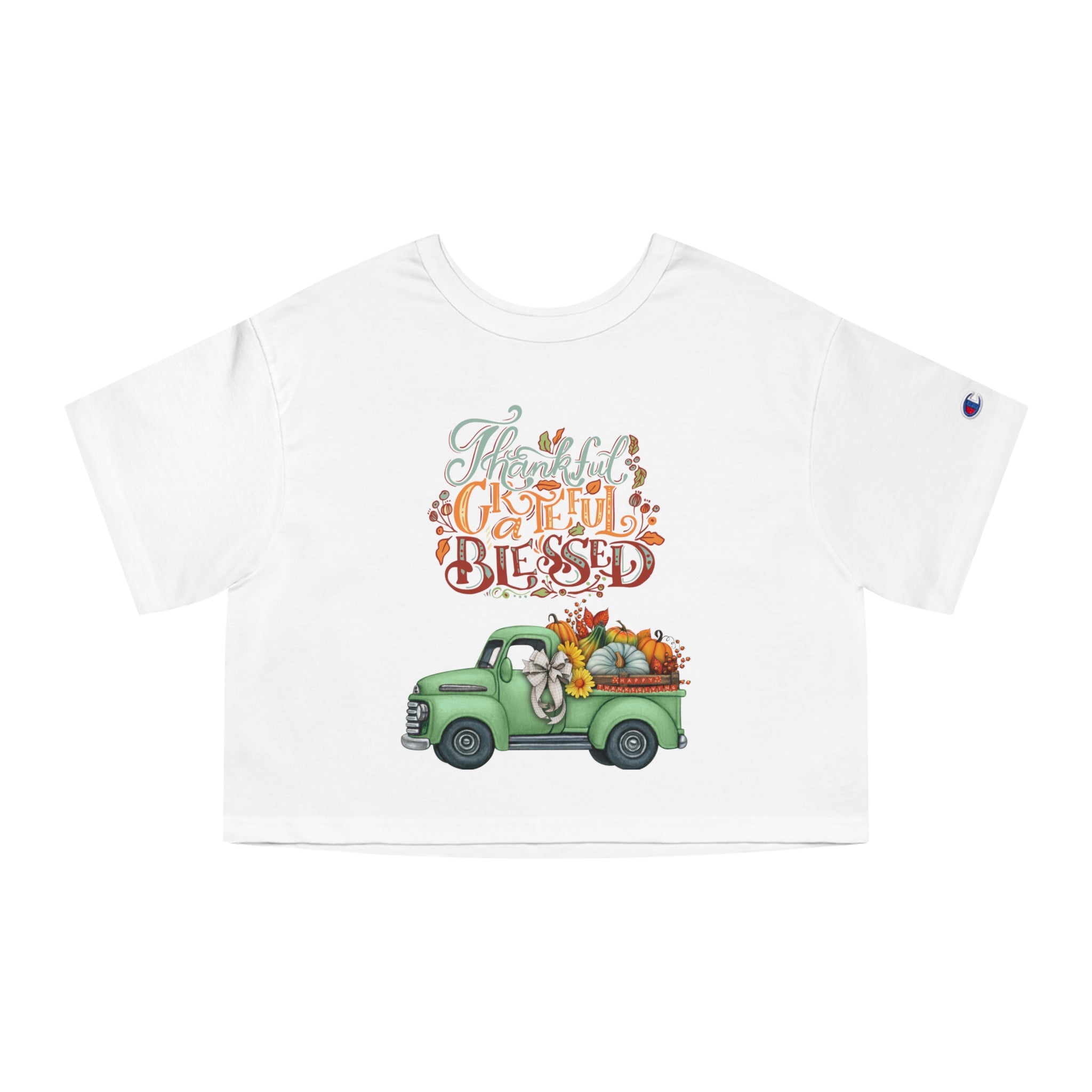 Thankful Grateful Blessed Cropped T-Shirt | Fall Fashion, Harvest Style, Gift for Women, Casual Chic, Autumn Apparel