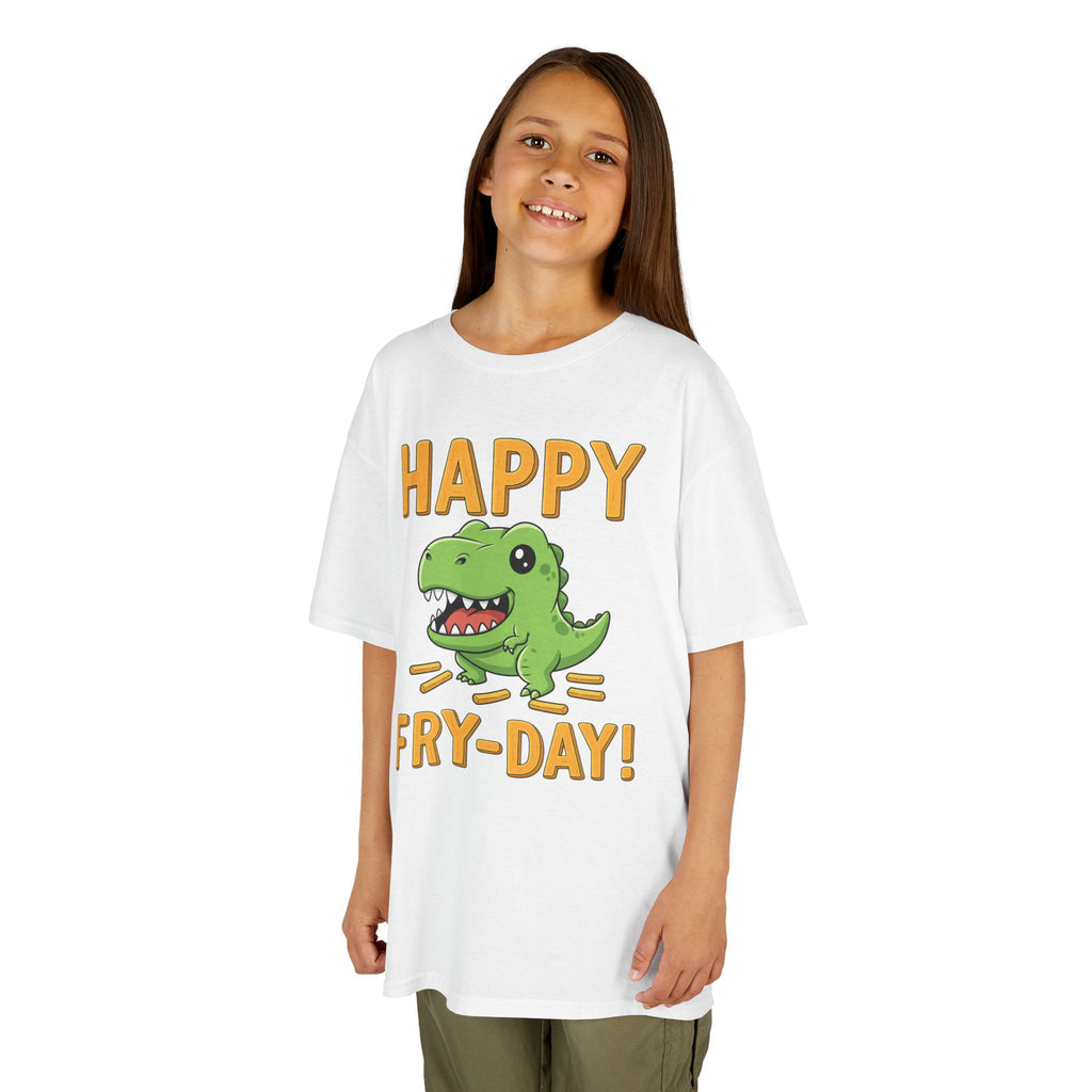 Happy Fry-Day Kids Tee, Fun Dinosaur T-Shirt, Kids Cotton Shirt, Birthday Gift, Everyday Wear, Summer Fun, Playful Tee