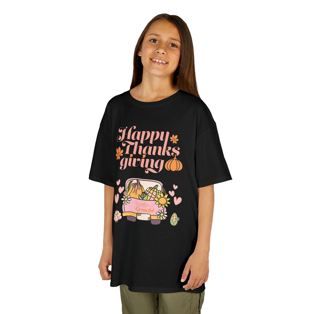 Happy Thanksgiving Kids Tee, Fall T-Shirt, Cute Pumpkin Shirt, Autumn Apparel, Kids Harvest Tee, Seasonal Kids Clothing