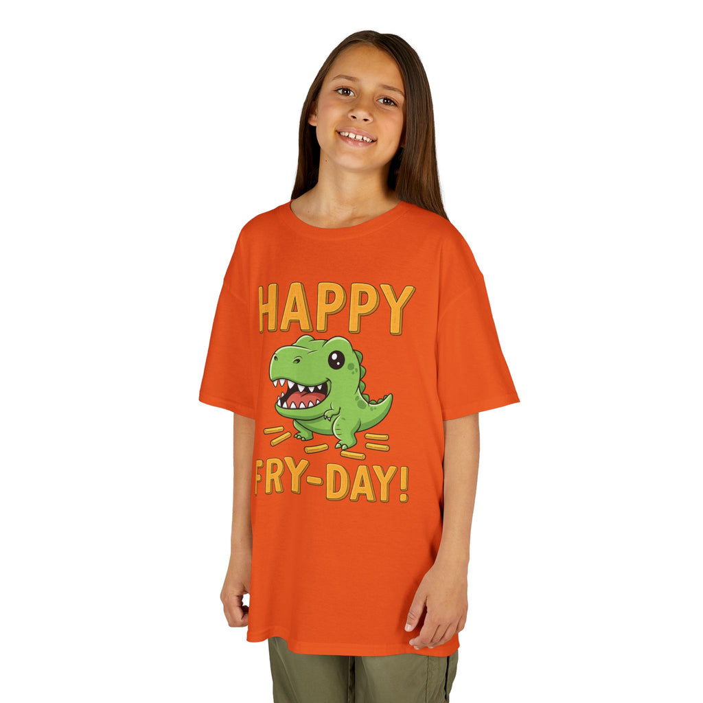 Happy Fry-Day Kids Tee, Fun Dinosaur T-Shirt, Kids Cotton Shirt, Birthday Gift, Everyday Wear, Summer Fun, Playful Tee