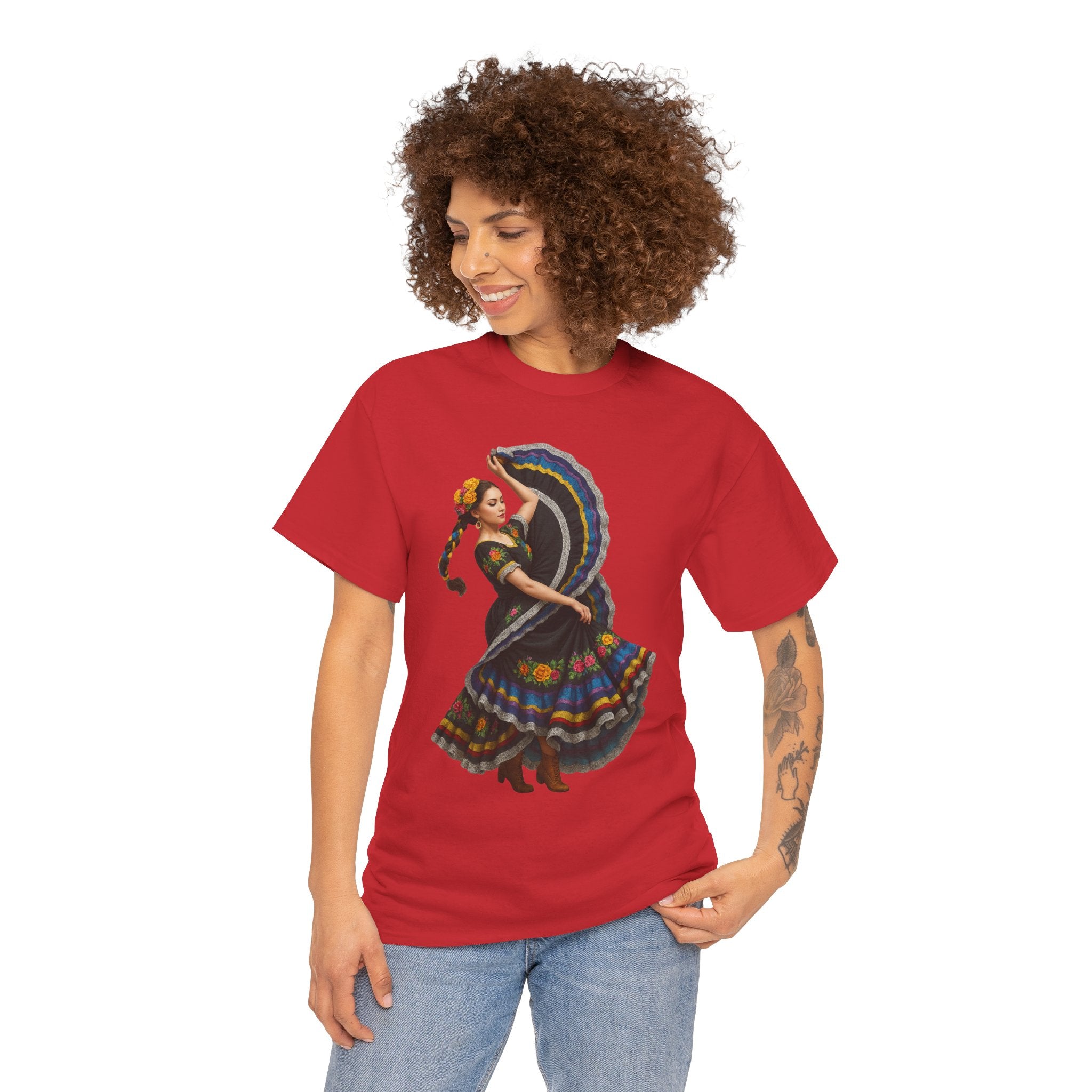 Folklórico Cultural Dance Graphic Tee, Unisex Heavy Cotton T-Shirt, Festival Apparel, Bohemian Style Shirt, Gift for Dancers, Ethnic Art Tee