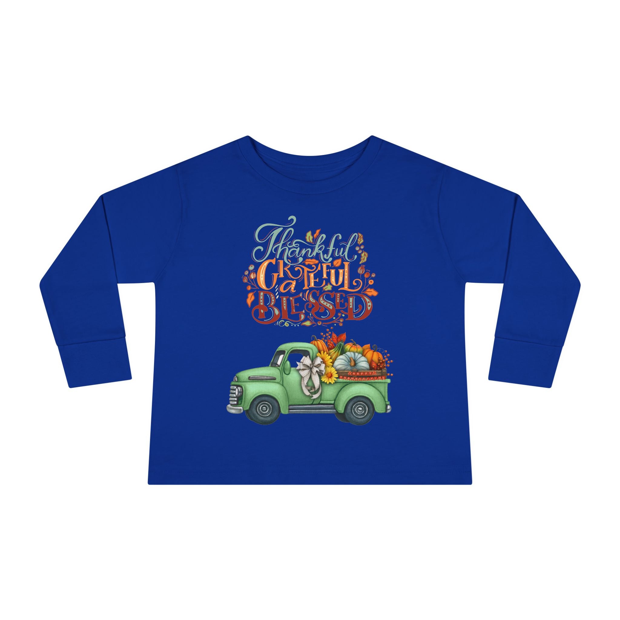 Toddler Long Sleeve Tee - "Grateful & Blessed" Fall Vibes T-Shirt, Kids Autumn Tee, Thanksgiving Outfit, Cute Toddler Gift, Seasonal Shirt