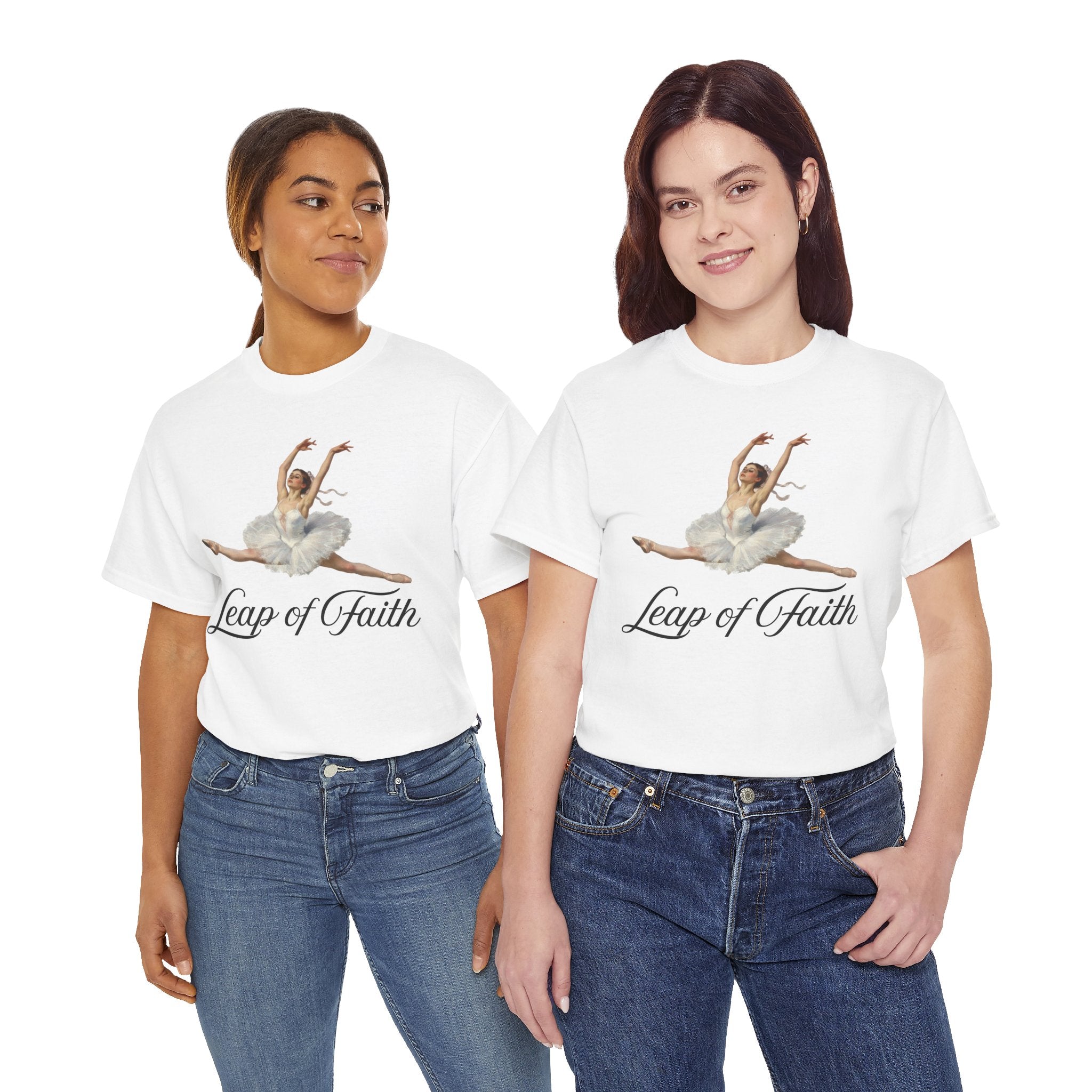 Ballet Inspired Tee - Leap of Faith, Dance Gift, Unisex Cotton Shirt, Inspirational Apparel, Performance Wear, Gift for Dancers-Ballerina in a split leap, inspired by the impressionistic ballet studies of Edgar Degas.