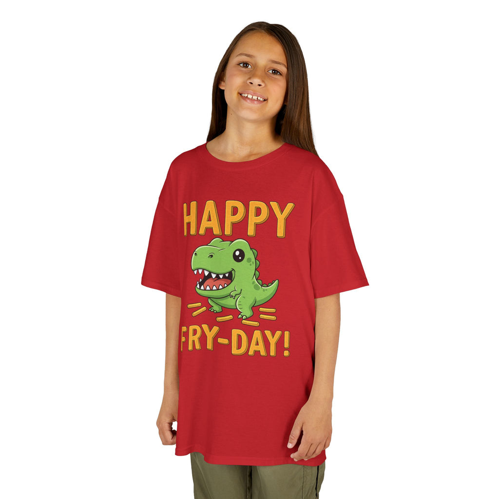 Happy Fry-Day Kids Tee, Fun Dinosaur T-Shirt, Kids Cotton Shirt, Birthday Gift, Everyday Wear, Summer Fun, Playful Tee