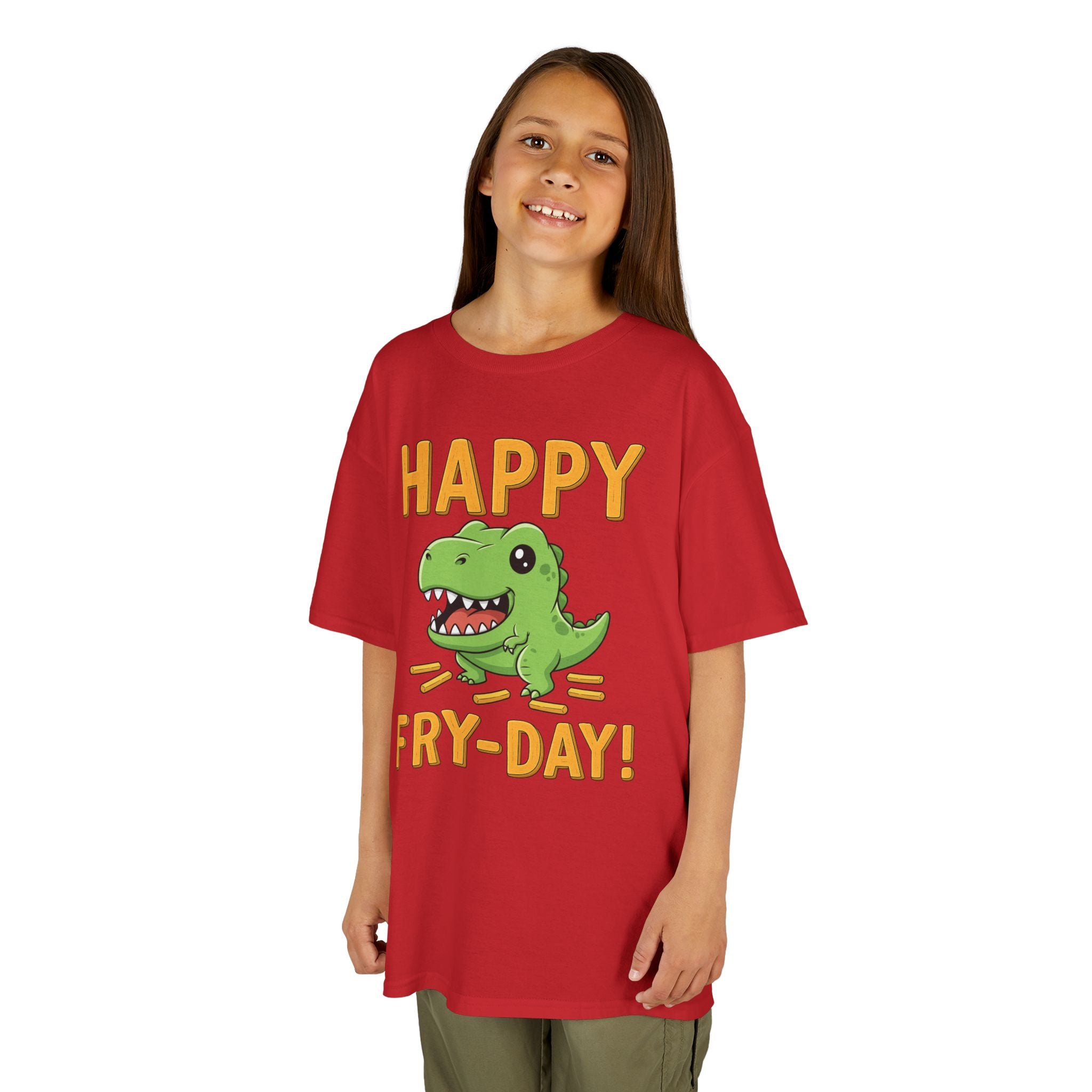 Happy Fry-Day Kids Tee, Fun Dinosaur T-Shirt, Kids Cotton Shirt, Birthday Gift, Everyday Wear, Summer Fun, Playful Tee