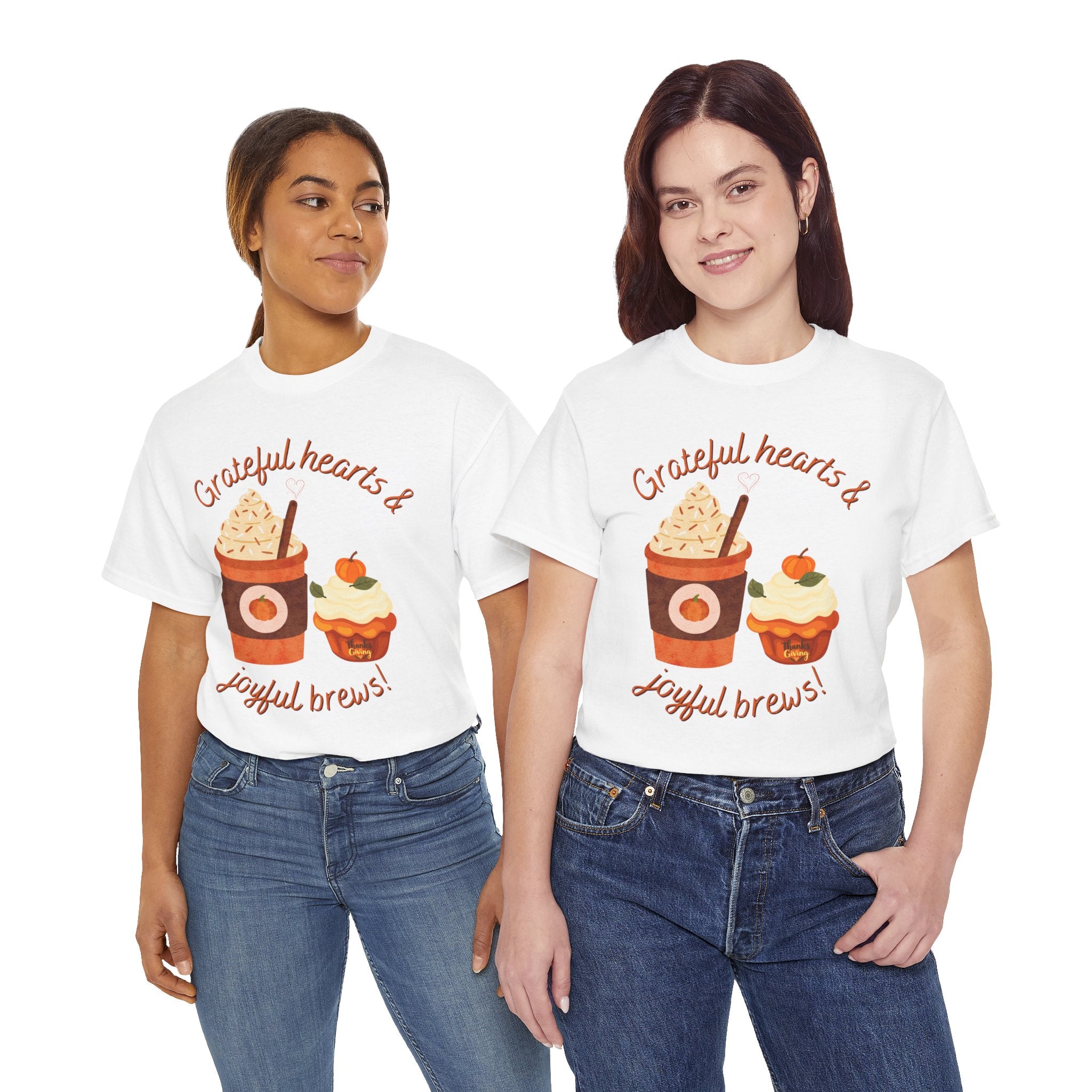 Happy Thanksgiving- Grateful Hearts & Joyful Brews Tee, Unisex Cotton Shirt, Coffee Lovers Gift, Casual Wear, Cute Tee for Celebrations, Fall Fashion