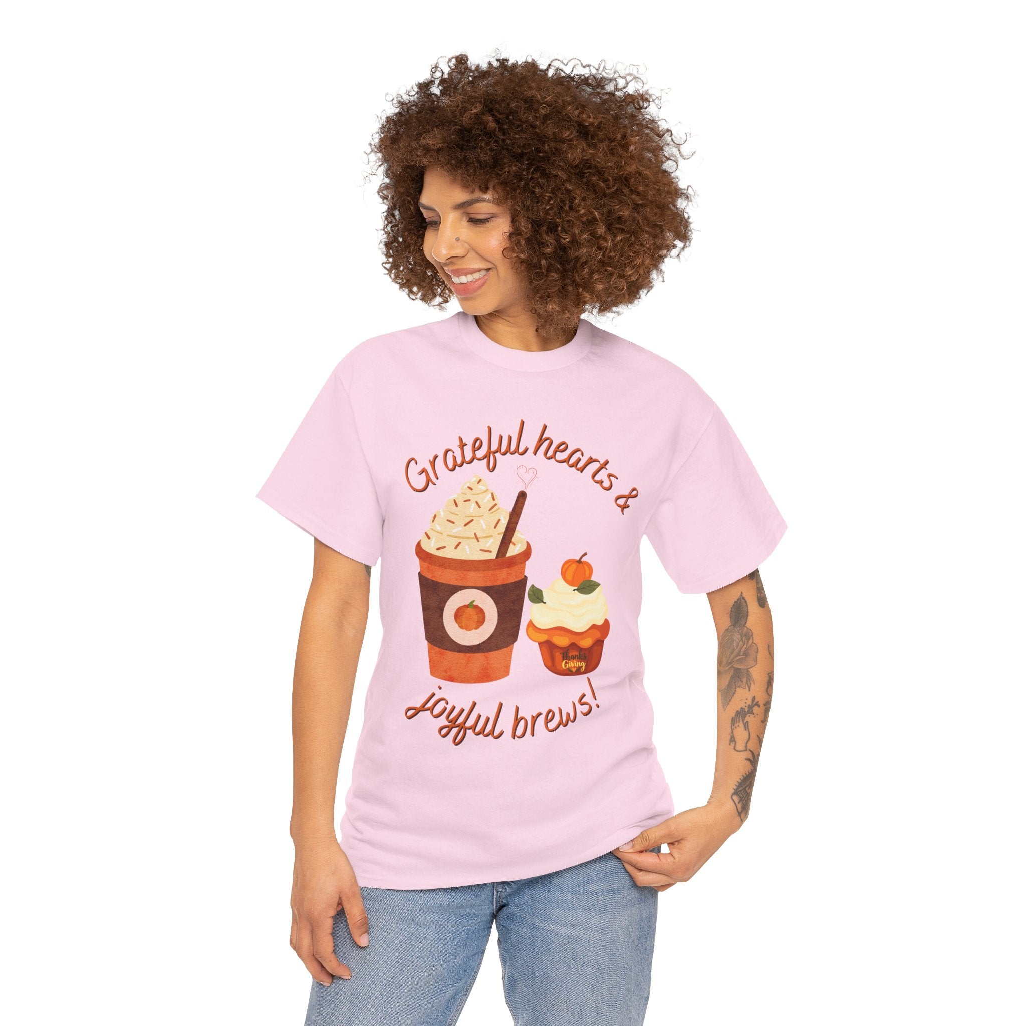 Happy Thanksgiving- Grateful Hearts & Joyful Brews Tee, Unisex Cotton Shirt, Coffee Lovers Gift, Casual Wear, Cute Tee for Celebrations, Fall Fashion
