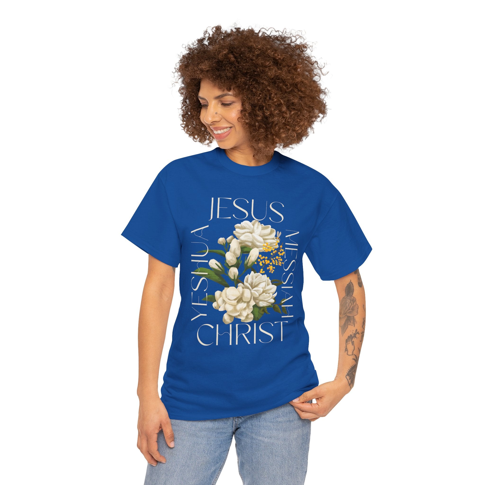 Floral Jesus Christ Tee, Spiritual T-Shirt, Inspirational Unisex Cotton Shirt, Gift for Believers, Christian Apparel