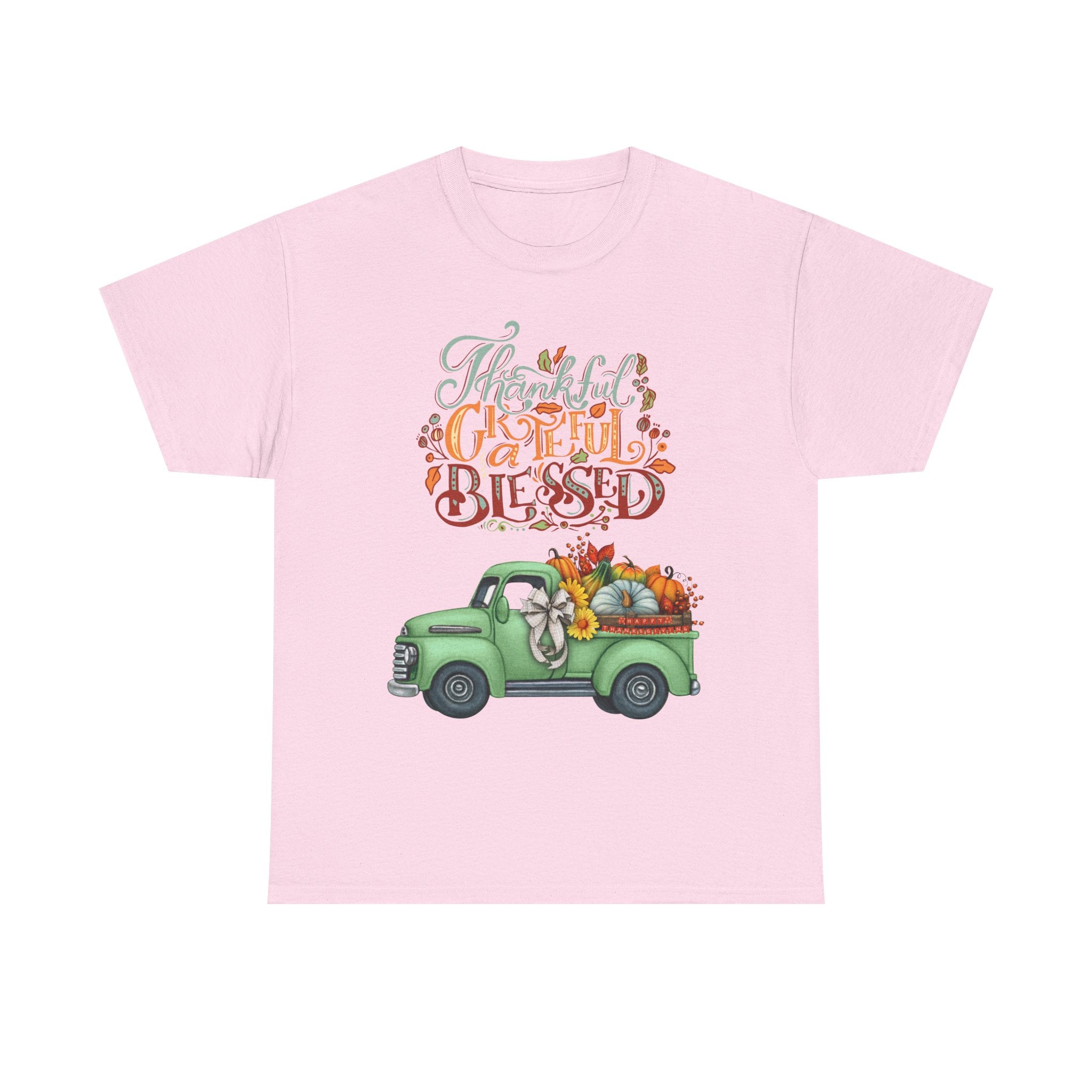 Thankful Grateful Blessed Tee, Unisex Heavy Cotton T-Shirt, Fall Apparel, Thanksgiving Shirt, Casual Wear, Gift for Friends